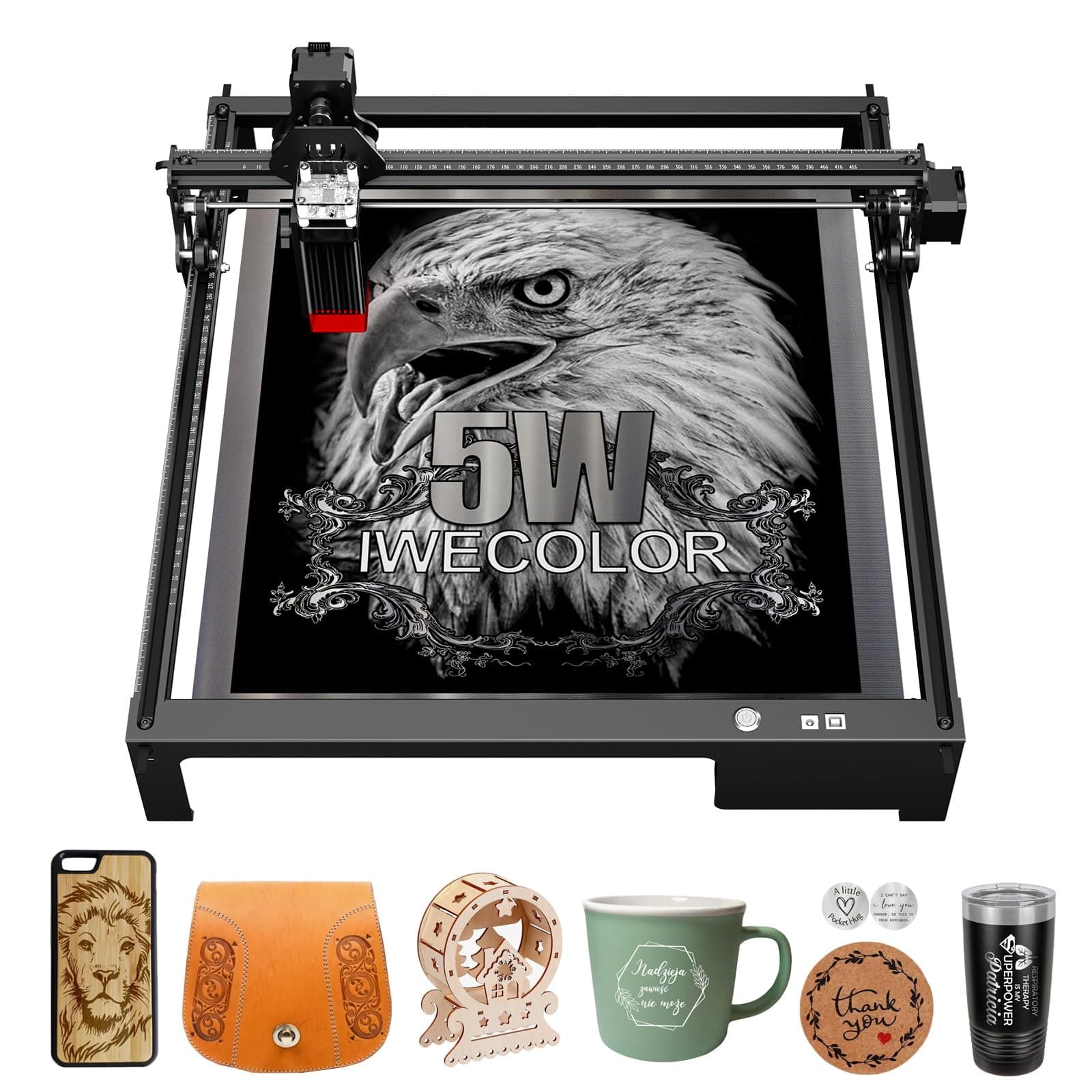 IWECOLOR 5W Laser Engraver, 60W Output Power Efficient Laser Engraving Machine, 5W Laser Cutter, CNC Machine for Wood, Metal, Paper, Acrylic, Leather