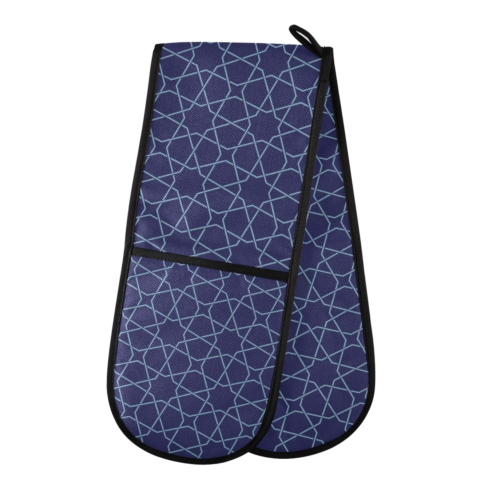 SUABO Double Oven Mitt, Blue Geometric Lattice Oven Gloves for Cooking Barbecue Handling Hots and Pans