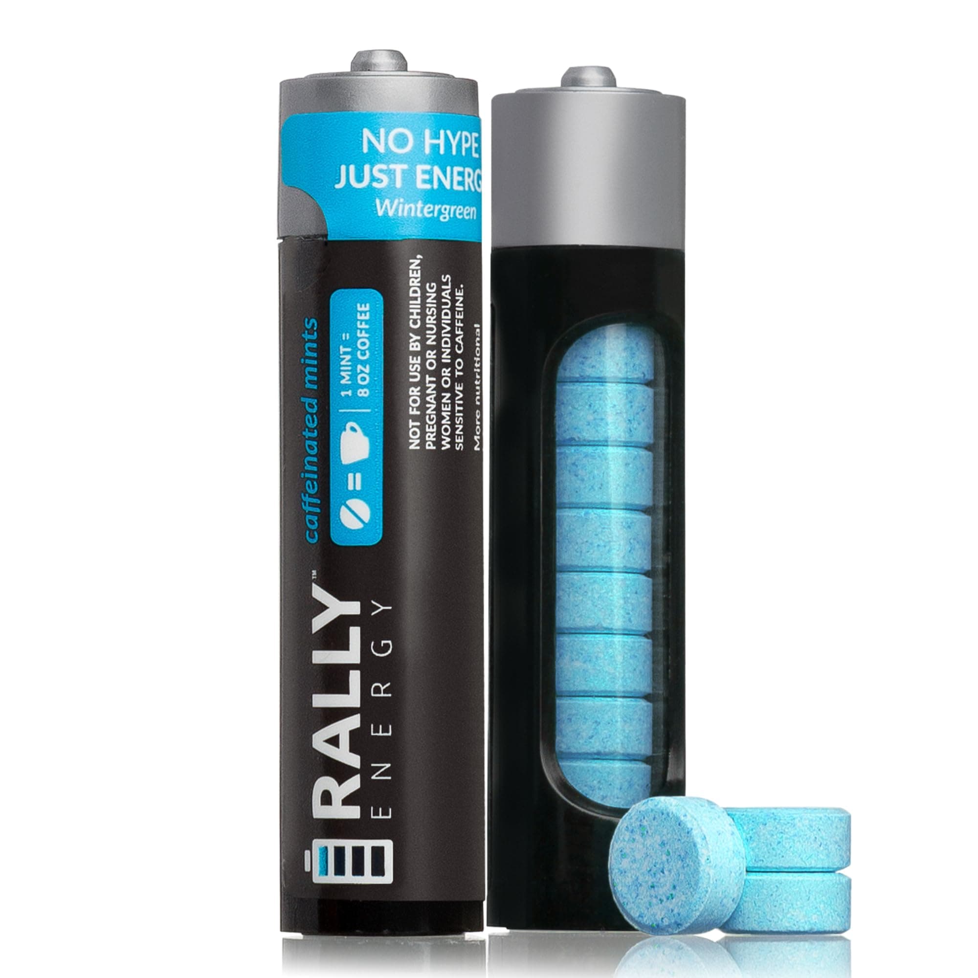 Rally Energy Caffeine Mints by 60milligram Caffeine, Instant Fresh Breath Caffeinated Mints, 0 Sugar, Natural Wintergreen Flavor (2 Packs, 20 Mints)