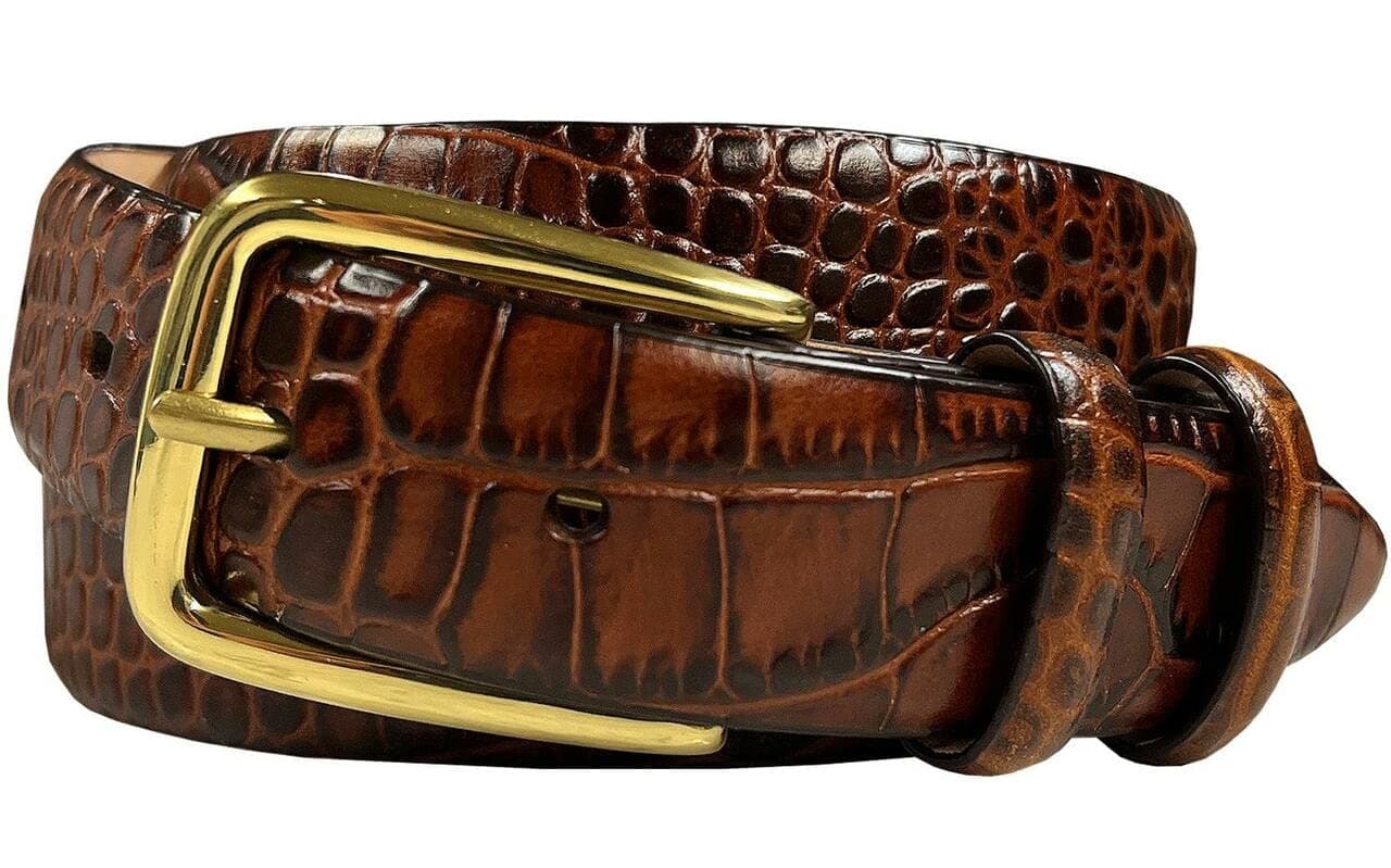 Andrew/Armando - Dress Belt Solid Brass Buckle (Gold & Silver) Genuine Full-Grain Cowhide Leather Belt 1-1/8"(30mm) Wide