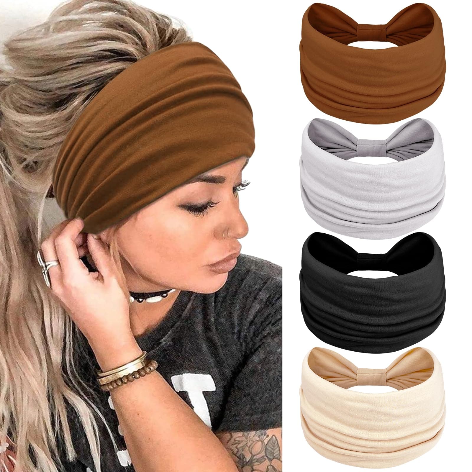 Kavya Head Scarfs for Women, Elastic Soft Boho Headband Flower Leopard Yoga Sport Hairbands, Headbands For Women's Hair(4 Pieces)