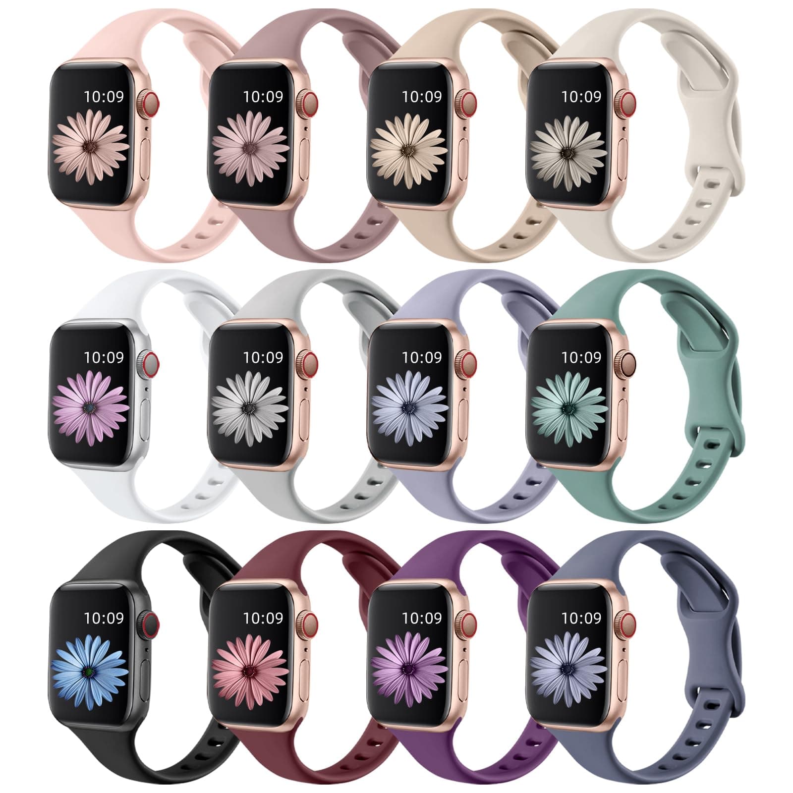 Lerobo 12 Pack Slim Thin Bands Compatible with Apple Watch 38mm 40mm 41mm 42mm 44mm 45mm 46mm 49mm Women Men, Narrow Soft Sport Strap Wristband for iWatch Series 11/10/9/8/7/SE/6/5/4/3/2/1/Ultra 3 2