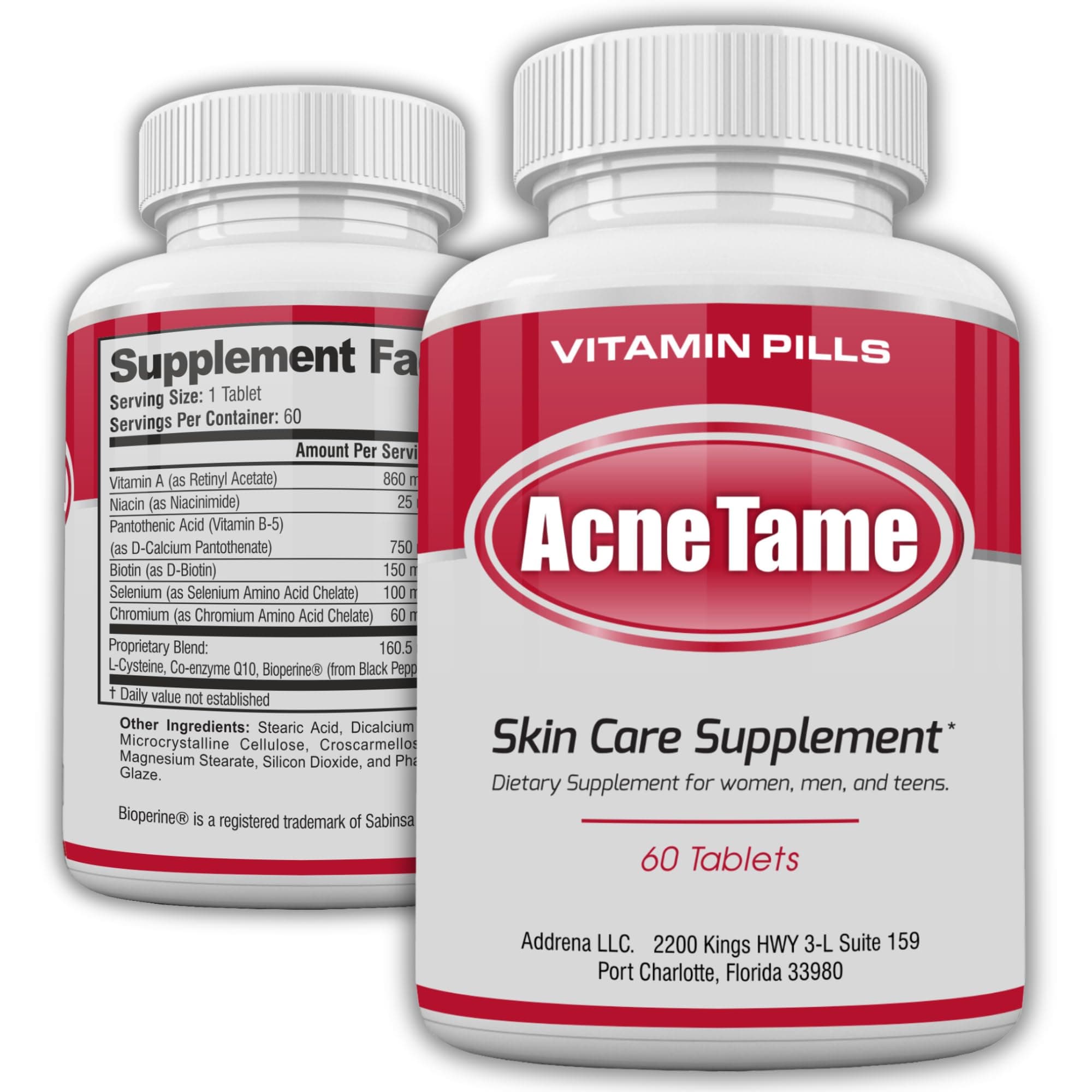 Acne Pills- Acne Tame Supplement- Clear Skin Vitamins Pill for Oily Skin Treatment, Hormonal Blemishes, Anti Spots & Cystic Acnes Supplements for Women, Men, Teens & Adults- 60 Oral Tablets