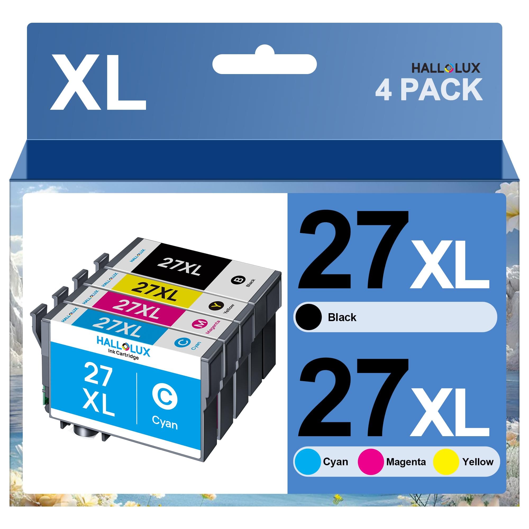 HALLOLUX 27XL Alarm Clock High Yield Multipack for Epson 27 XL Ink, 4-Pack, Compatible with WorkForce WF 3620DWF 3640DTWF 7110DTW 7210DTW 7610DWF 7620DTWF 7710DWF 7715DWF