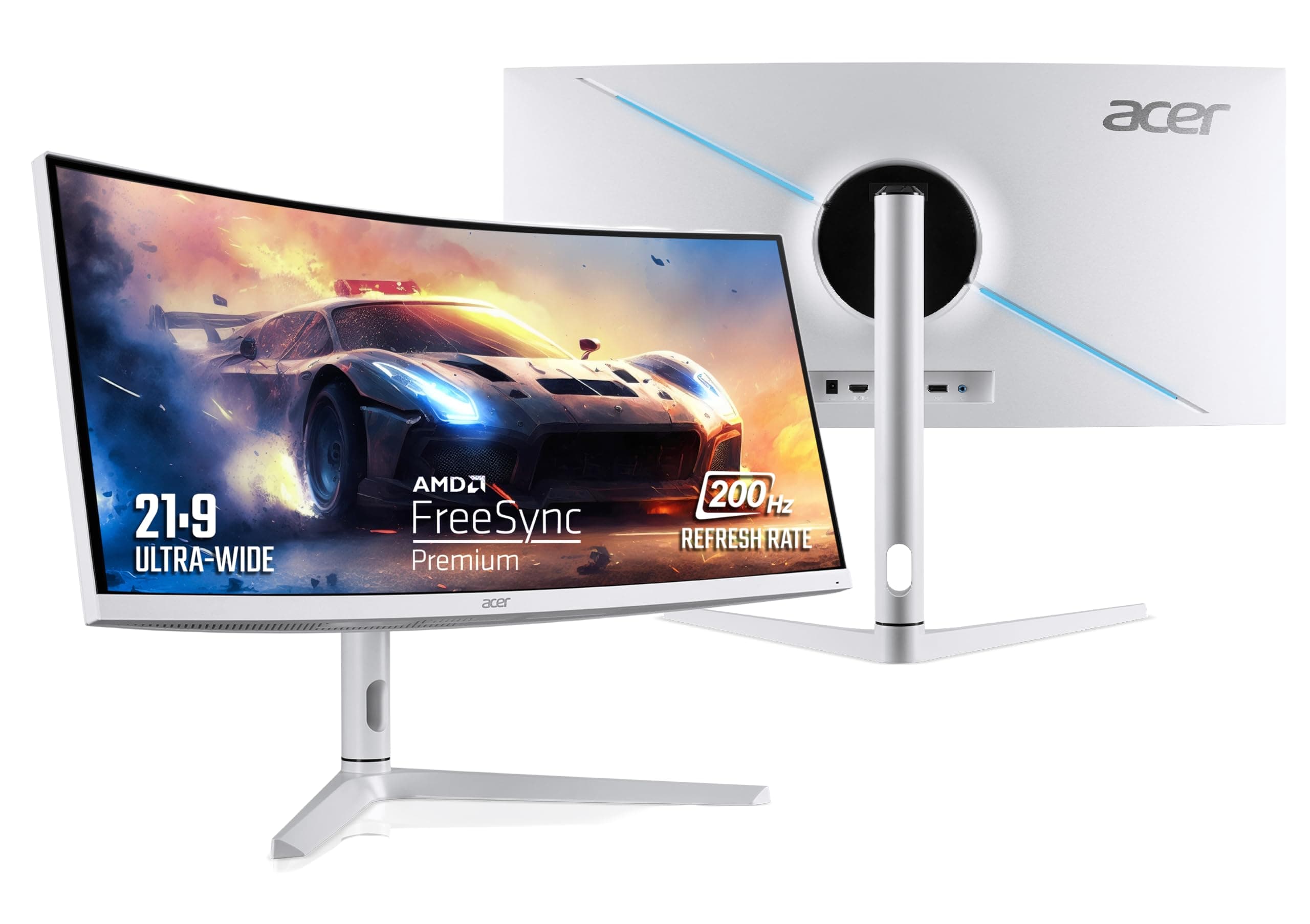Acer XZ306CX 29.5 Inch Ultrawide 21:9 1500R Curve 2560 X 1080 Backlit LED LCD Monitor I 1 MS VRB I 200Hz Refresh I HDR 400 I DCI-P3 93% I AMD FreeSync I 2xHDMI 1xDP I Stereo Speakers I Eye Care, White