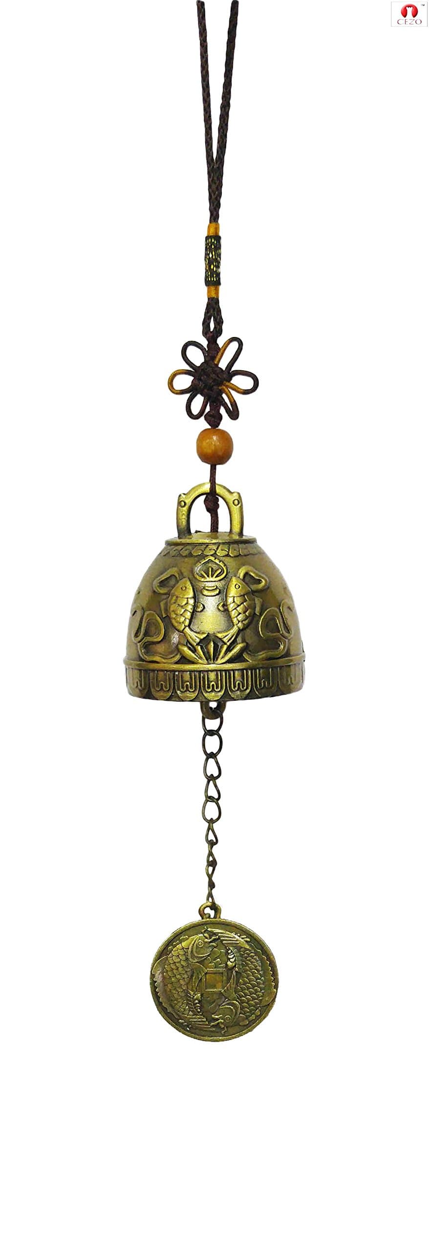 CEZO Vintage Fish Feng Shui Bell Good Luck Blessing Home Garden Hanging Wind Chime 11 Inch