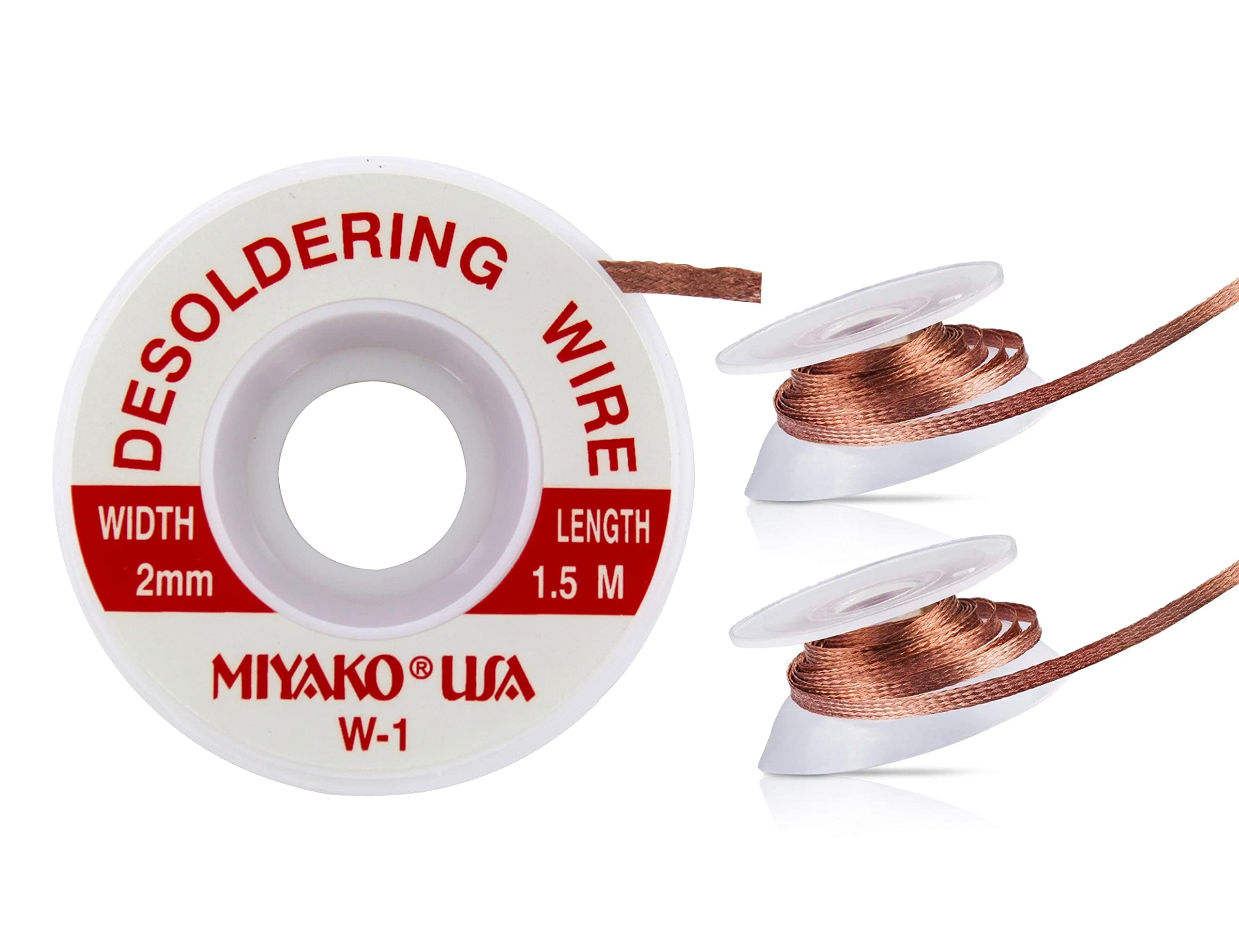 MIYAKO USA Desoldering Wick Wire Roll in Handy Dispenser 5 FT Each - Ideal to Easily and Fast desolder Any Board Without Making Any Mess - Pure 100% Braided Cooper Wire (Pack of 3)
