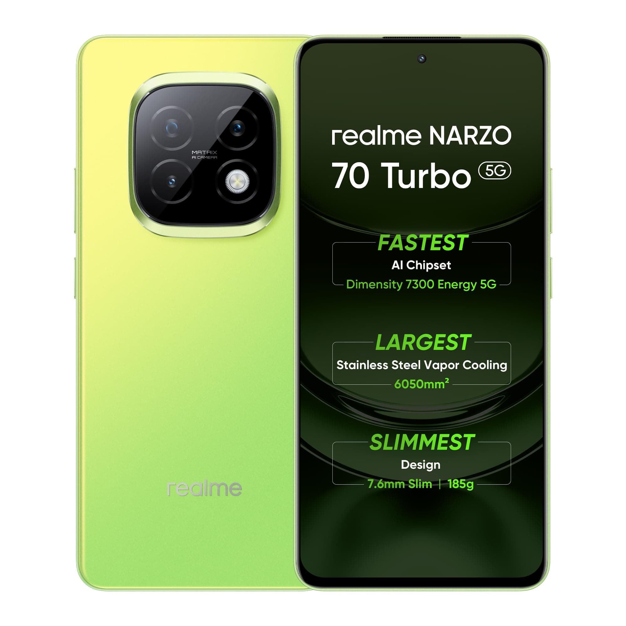 realme NARZO 70 Turbo 5G (Turbo Green, 8GB RAM,128GB Storage) | Segment's Fastest Dimensity 7300 Energy 5G Chipset | Motorsports Inspired Design