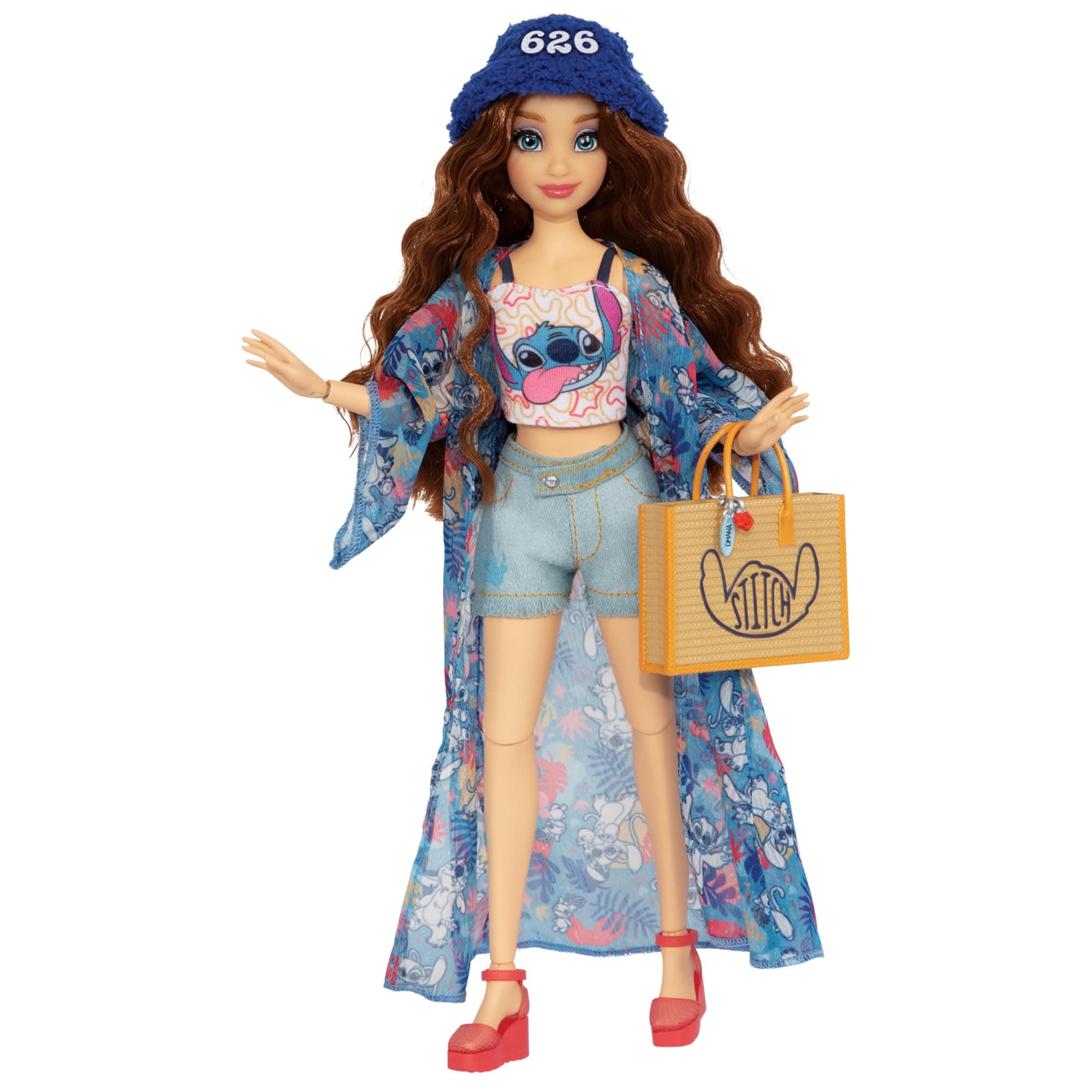 Disney ily 4EVER Fashion Dolls Stitch 30cm/11.5" Tall with 13 Points of Articulation, Two Complete Mix-and-Match Outfits and Glittery Mickey Ring for You!, Wavey Brown Hair