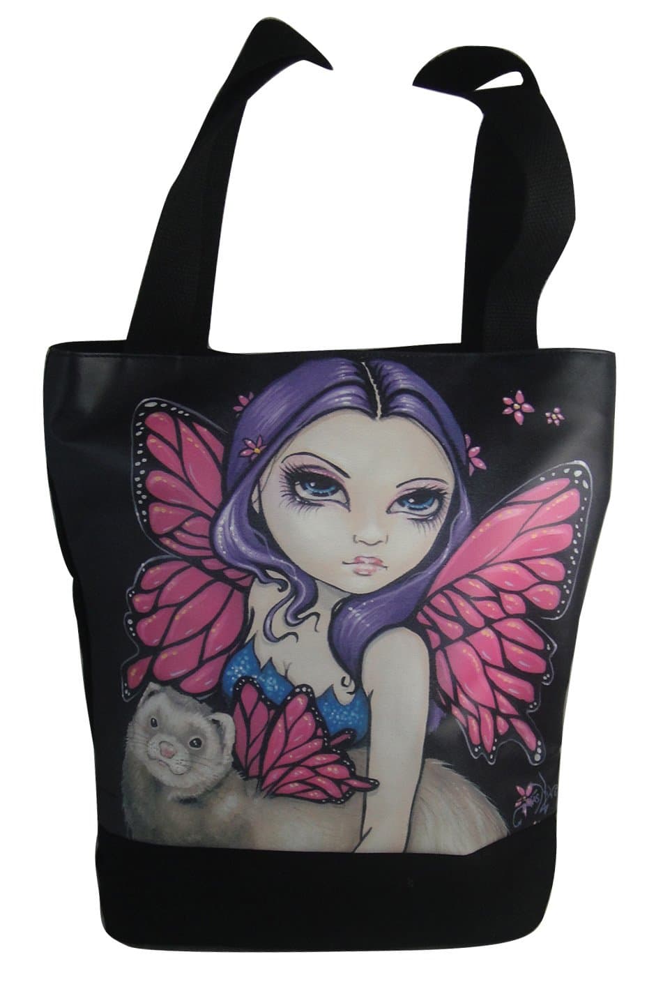 Ferret with Wings Fairy Tote Bag with Zipper Pocket and Cell Phone Pouch by Jasmine Backet Griffith