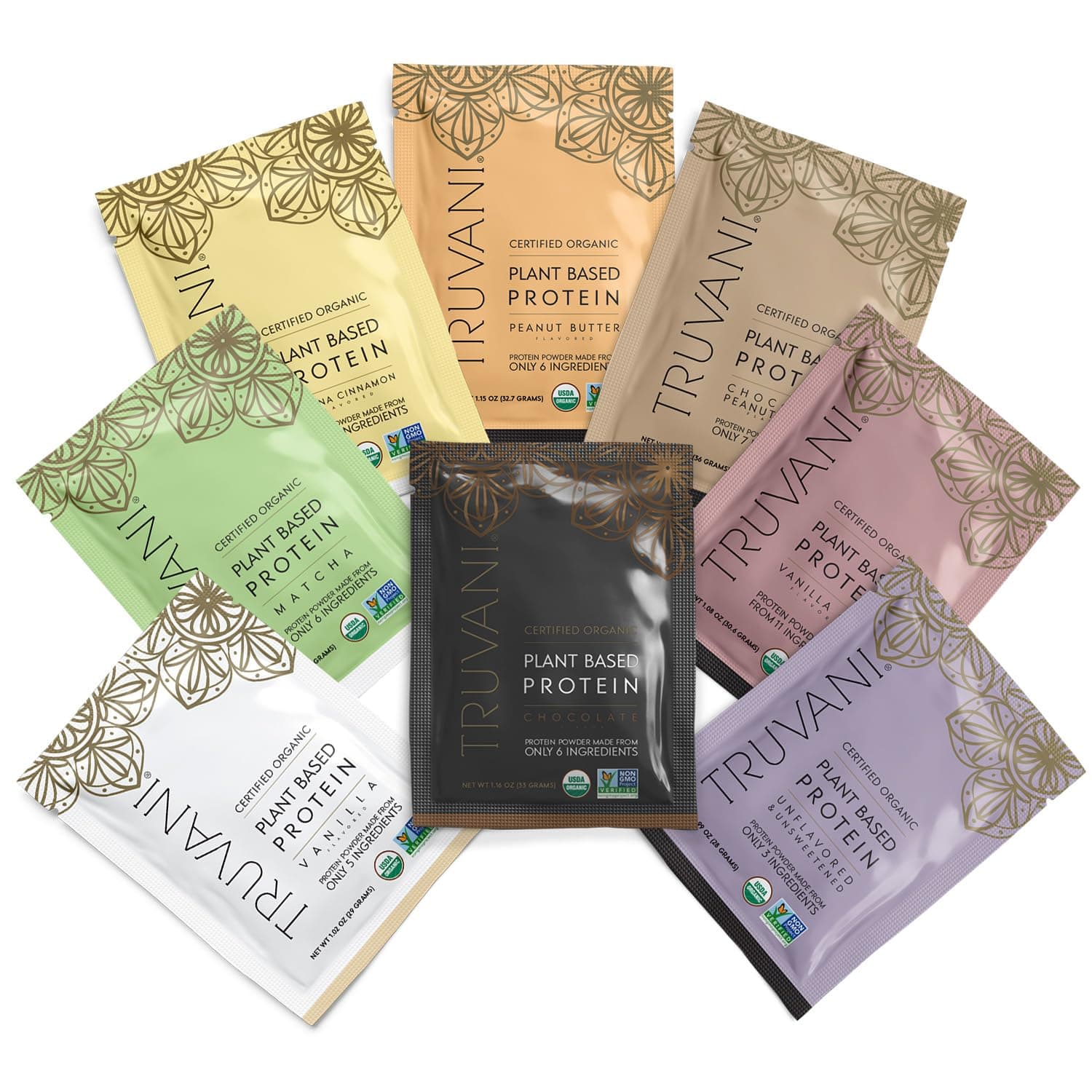 Organic Vegan Protein Powder Sample Pack - 20g of Plant Based Protein, Organic Protein Powder, Pea Protein for Women and Men, Vegan, Non GMO, Gluten Free, Dairy Free (8 Single Serving Packets)