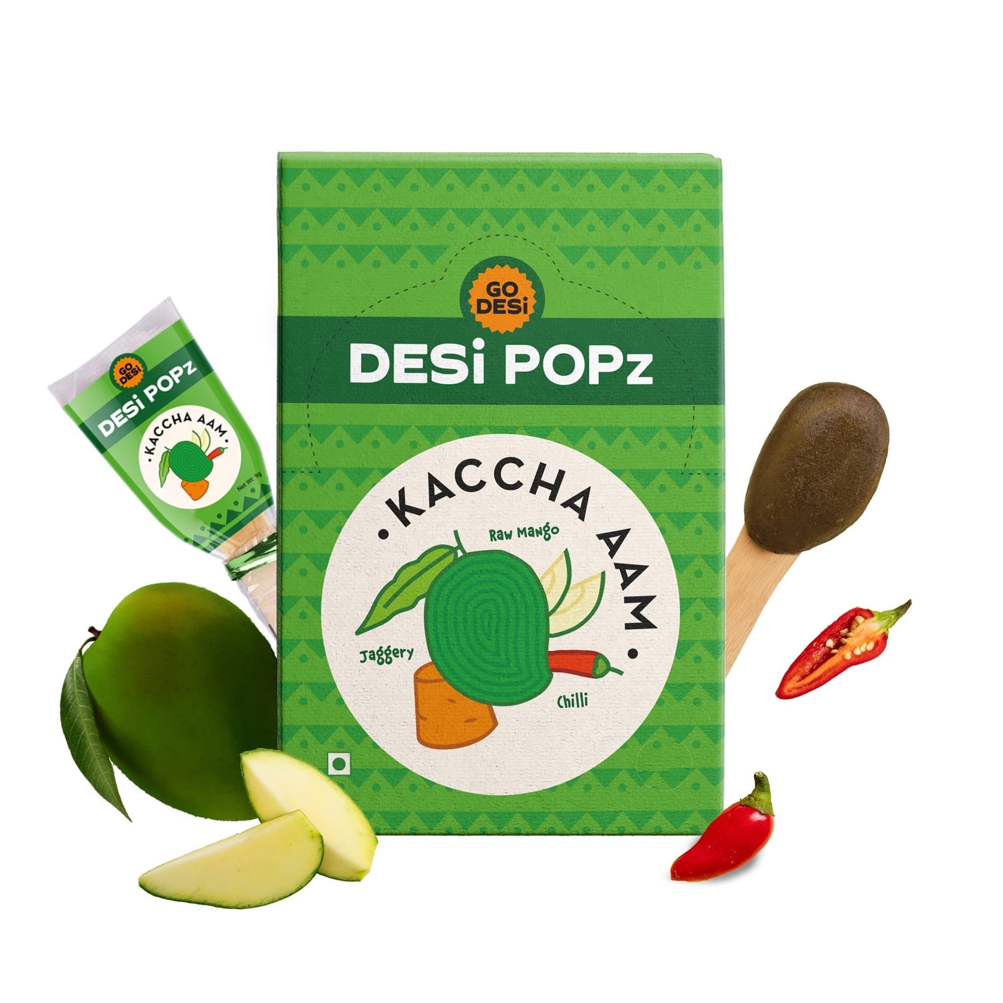 Popz - Kaccha Aam Pop, Raw Mango & Jaggery Candy, Aam Candy Packet, Fruit Toffee, Indian Snacks, 40 Pieces, 320 g