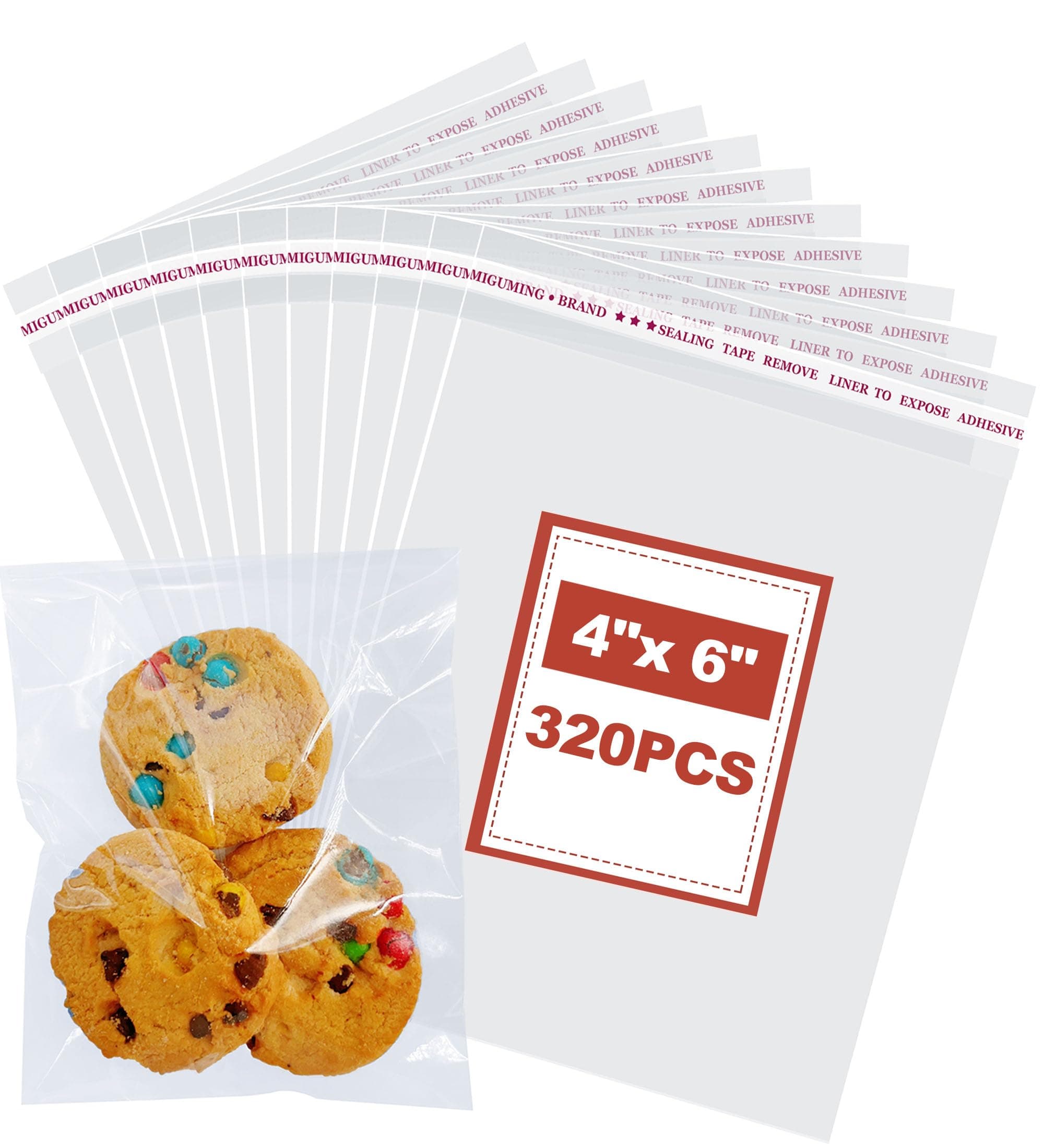 Cookie Bags 4x6 Inch,320 Pcs Clear Cellophane Bags for Packaging Cookies & Treats - Self-Sealing,Plastic Wrappers for Bakery Packaging and Gifts