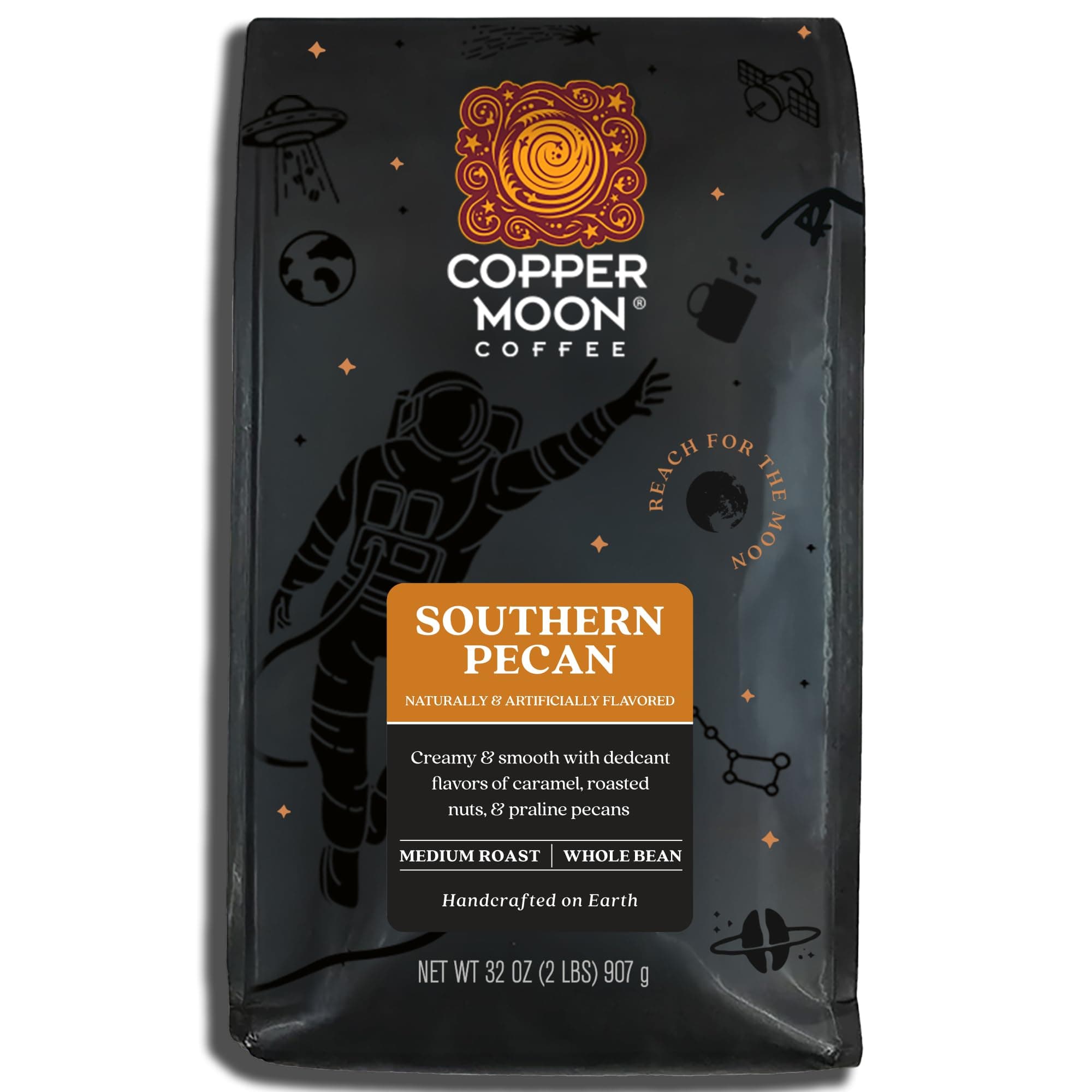 Whole Bean Coffee Southern Pecan Caramel 2 Pound Whole Bean Medium Roast Small Batch Coffee, Caramel and Pecan Flavored Coffee with Rich Nutty Flavor, 100% Arabica