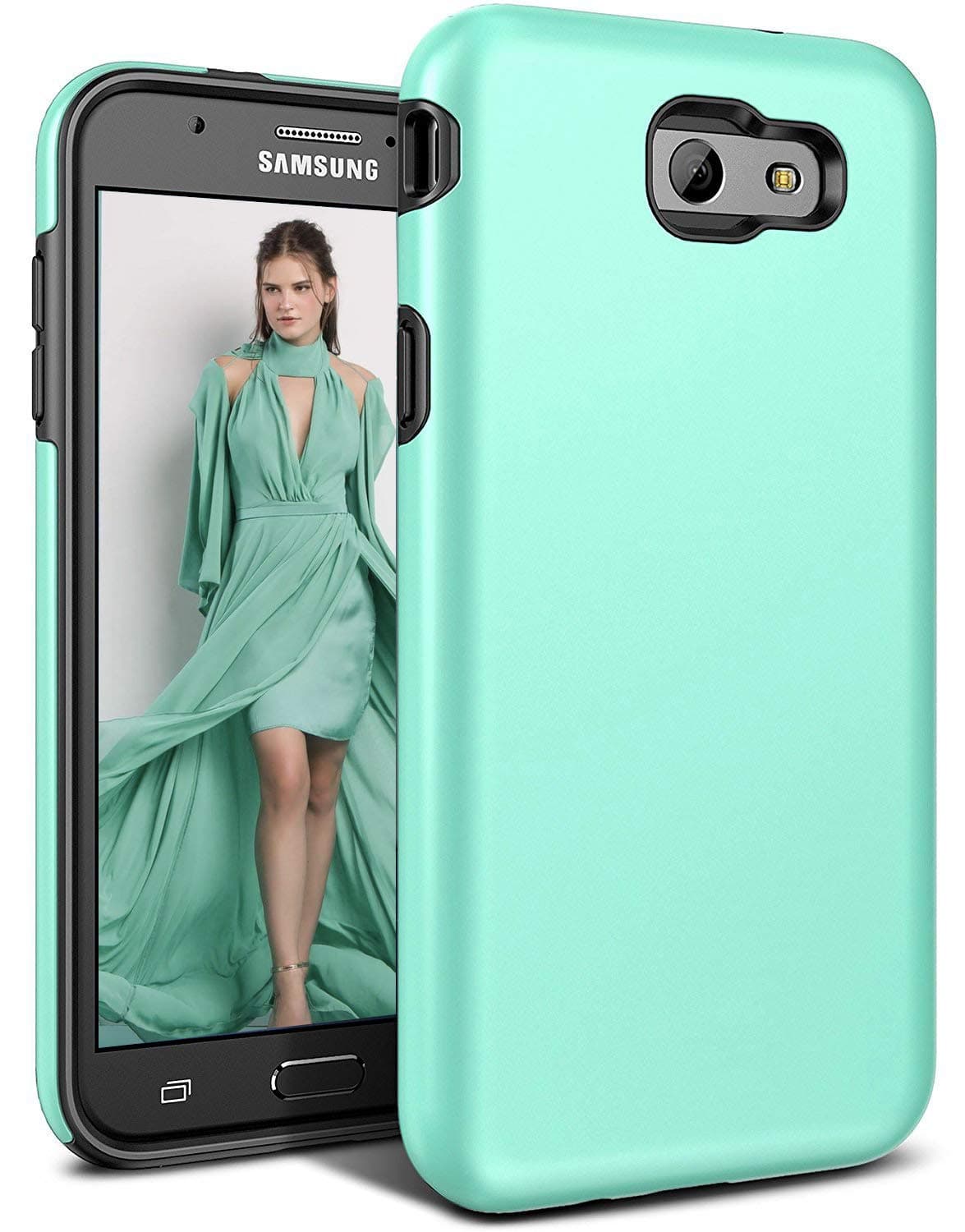 Galaxy J7 V Case, J7 Perx Case,J7V Case,J7 Sky Pro Case,Galaxy Halo Case, All Around Protection Hybrid Dual Layer Armor Phone Case Cover for Samsung Galaxy J7 2017, Sky Blue