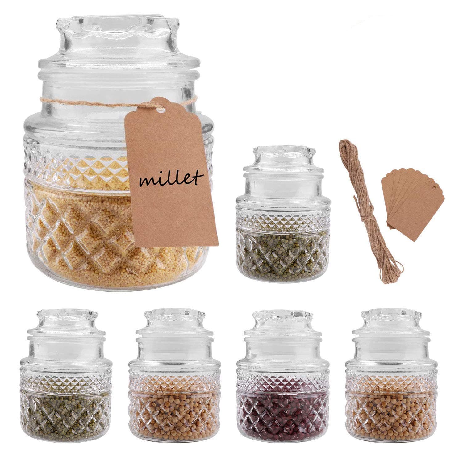 35oz Glass Food Storage Canisters Jars with Tight Lids for Kitchen or Bathroom ~ Food,cookie,cracker, Storage Containers, Set of 6