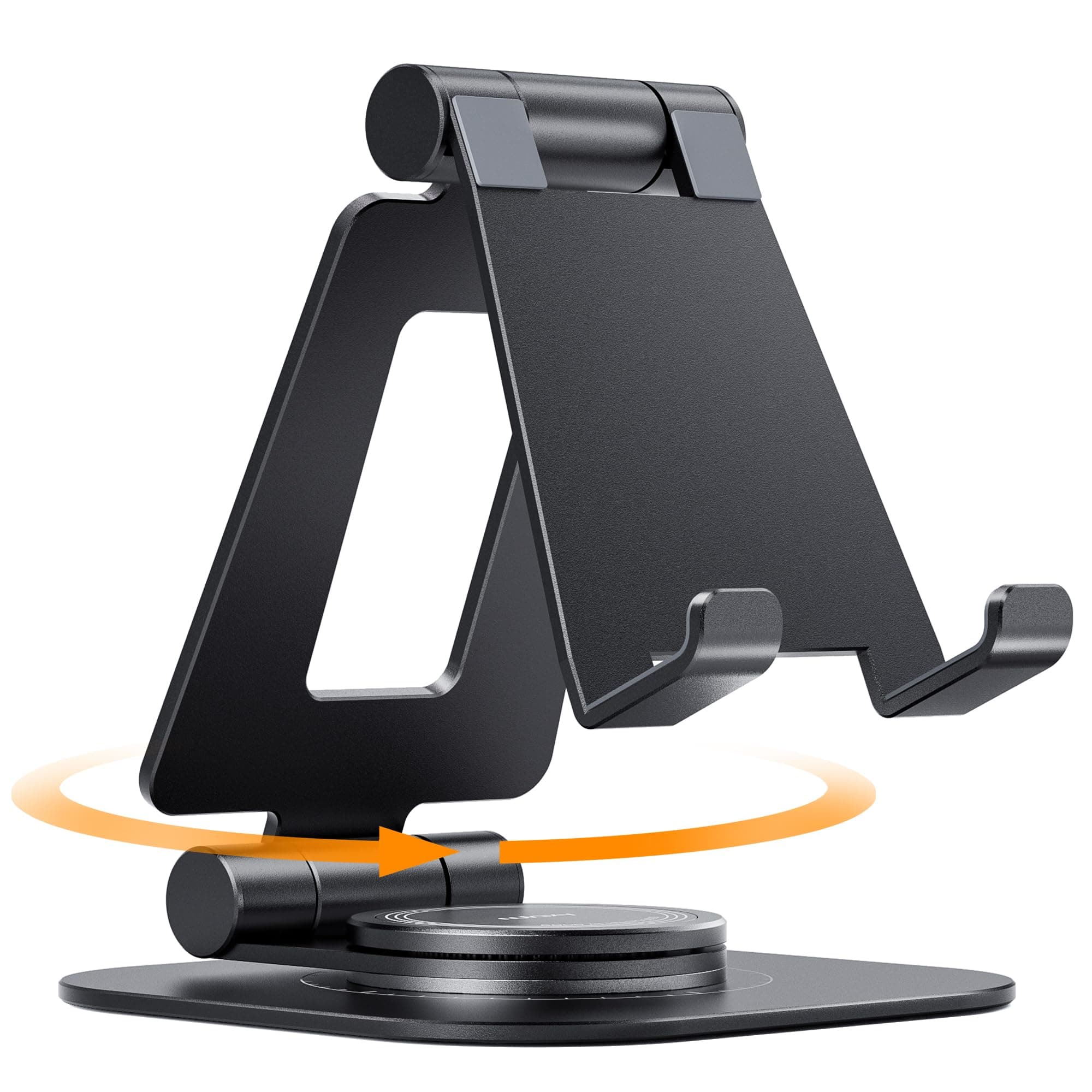 360 Rotating Cell Phone Stand, Fully Adjustable Foldable Desktop Phone Holder Cradle Dock, Thick Case Friendly, Compatible with All Phones, Nintendo Switch, Black