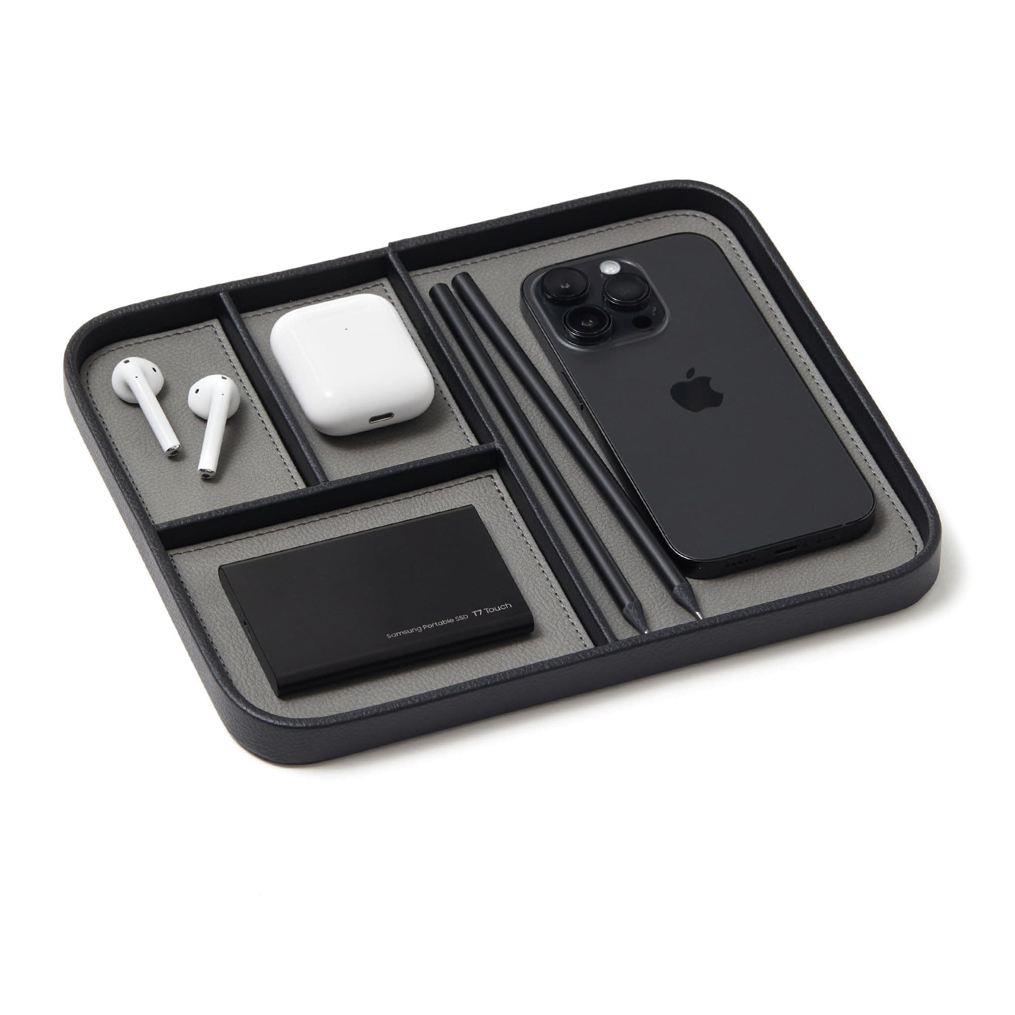 Nordik By Design Valet Tray - Premium Vegan Leather Catchall Tray in Two-Tone Black and Grey - Stylish Organization for Everyday Essentials