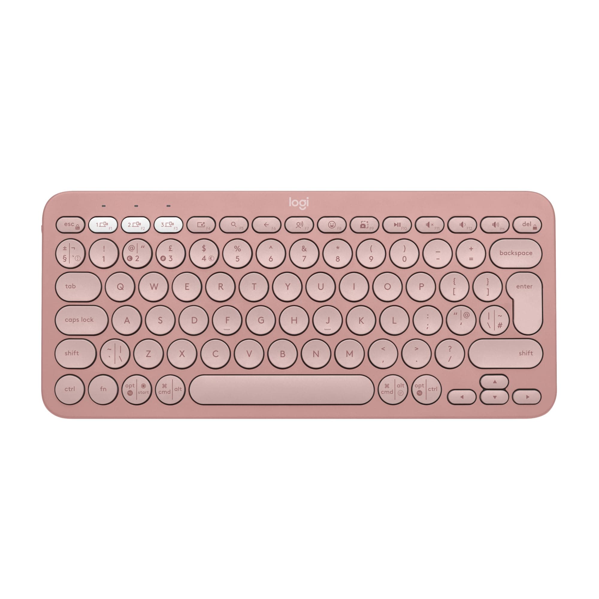 Pebble Keys 2 K380s, Multi-Device Bluetooth Wireless Keyboard with Customisable Shortcuts,Slim and Portable, Easy-Switch for Windows/macOS/iPadOS/Android/Chrome OS, QWERTY UK Layout, Rose