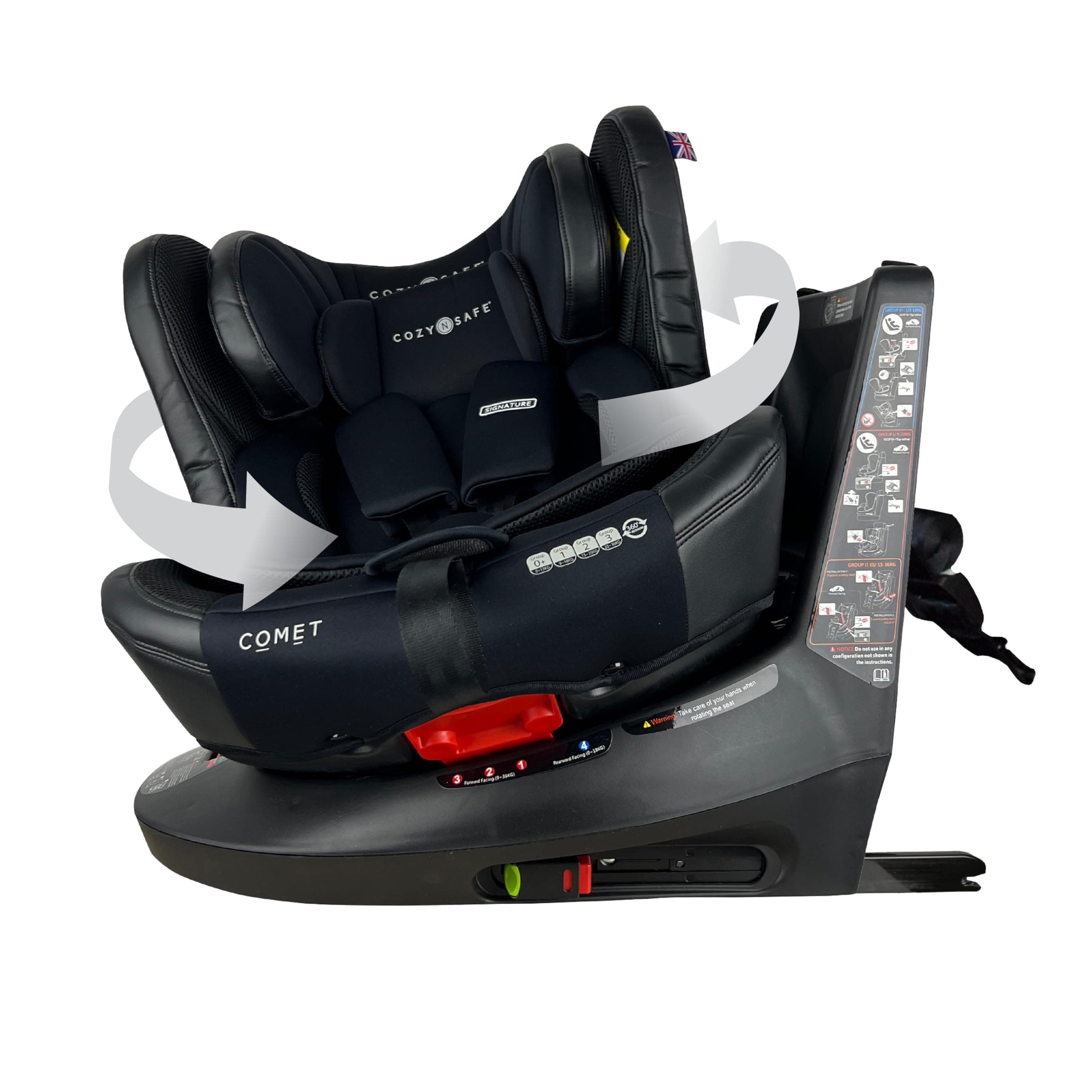 Cozy N Safe Comet 360 Rotation Spin, Baby, Toddler, Child Car Seat, Group 0+/1/2/3 (0-36kg, Birth to 12 Yrs), Rear & Forward Facing, ISOFix, Top Tether, 5-Point Harness, 4 Recline Positions - Black