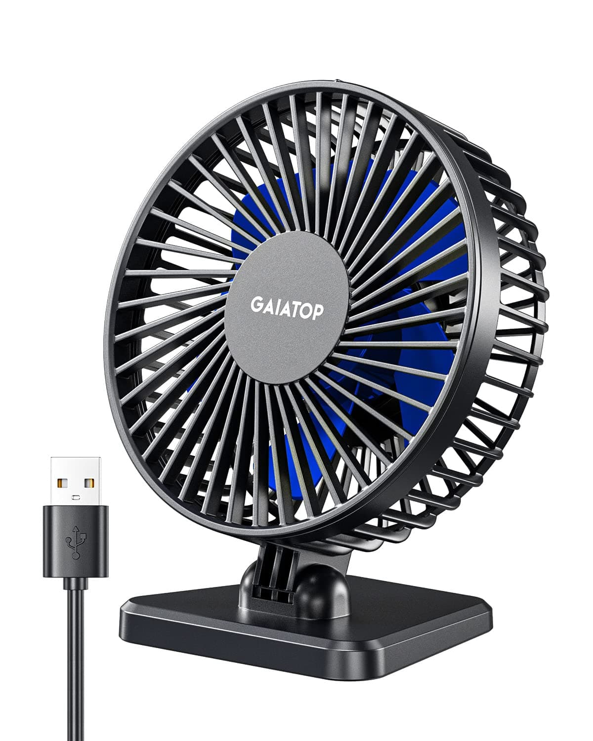 Gaiatop USB Desk Fan, Small But Powerful, Personal Portable Quiet 3 Speeds, Adjustable Mini Table Desktop fan for Cooling Home Office Car Summer Travel Gifts Blue