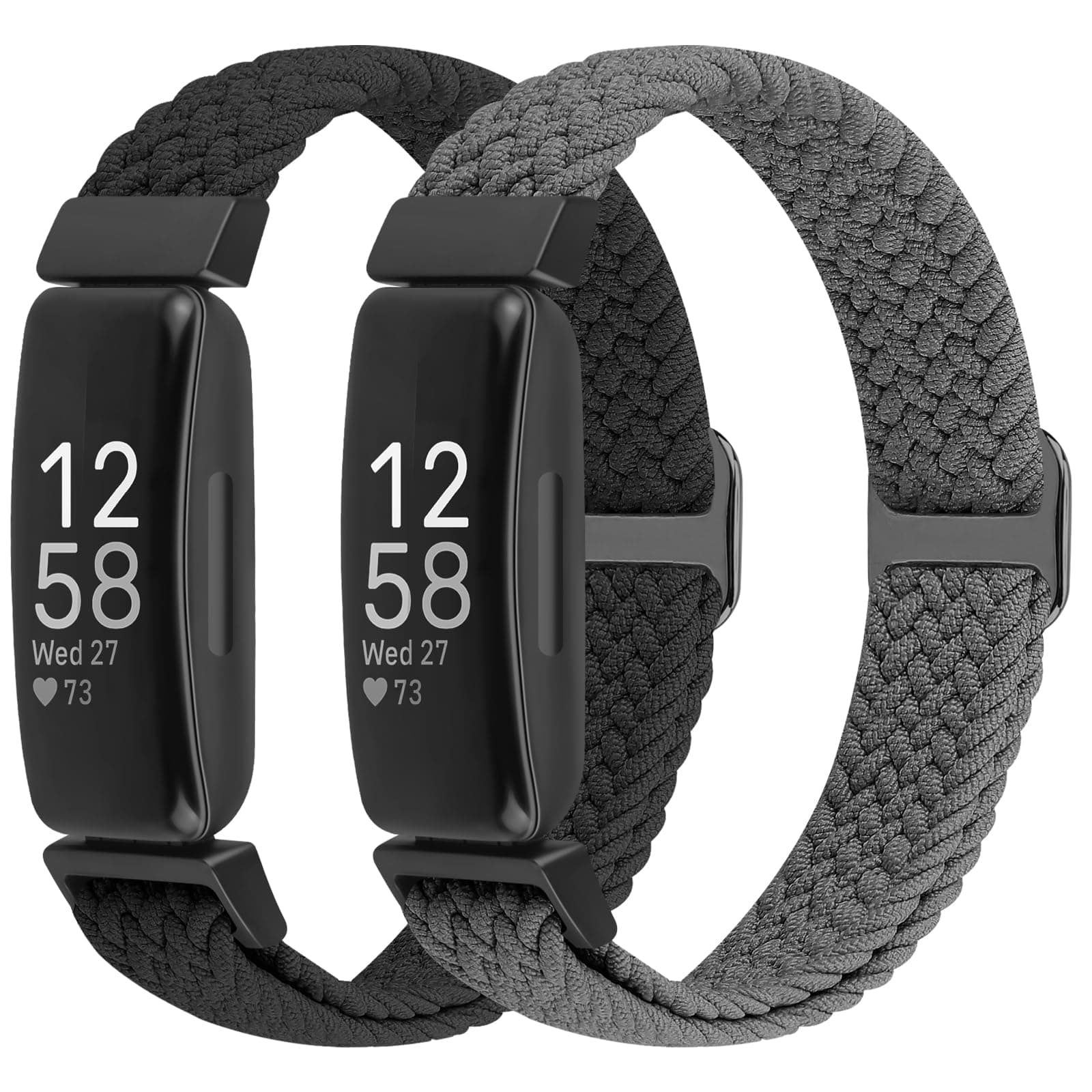 2 Pack Elastic Braided Straps Compatible with Fitbit Inspire 3/ Inspire 2/Inspire/Inspire HR/Ace 3/Ace 2 Women Men Kids, Adjustable Stretchy Wristbands Loop Sports Replacement Band