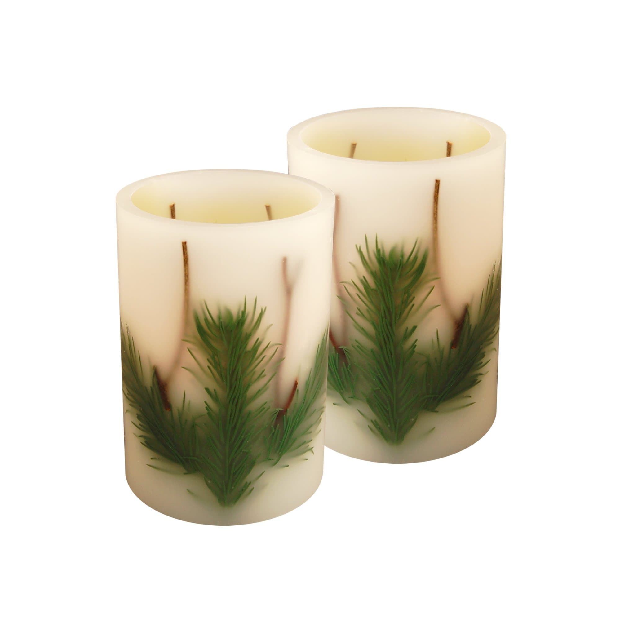 Lumabase 92502 Battery Operated Wax LED Candles, Pine Needle - Set of 2, White/Green, 6"