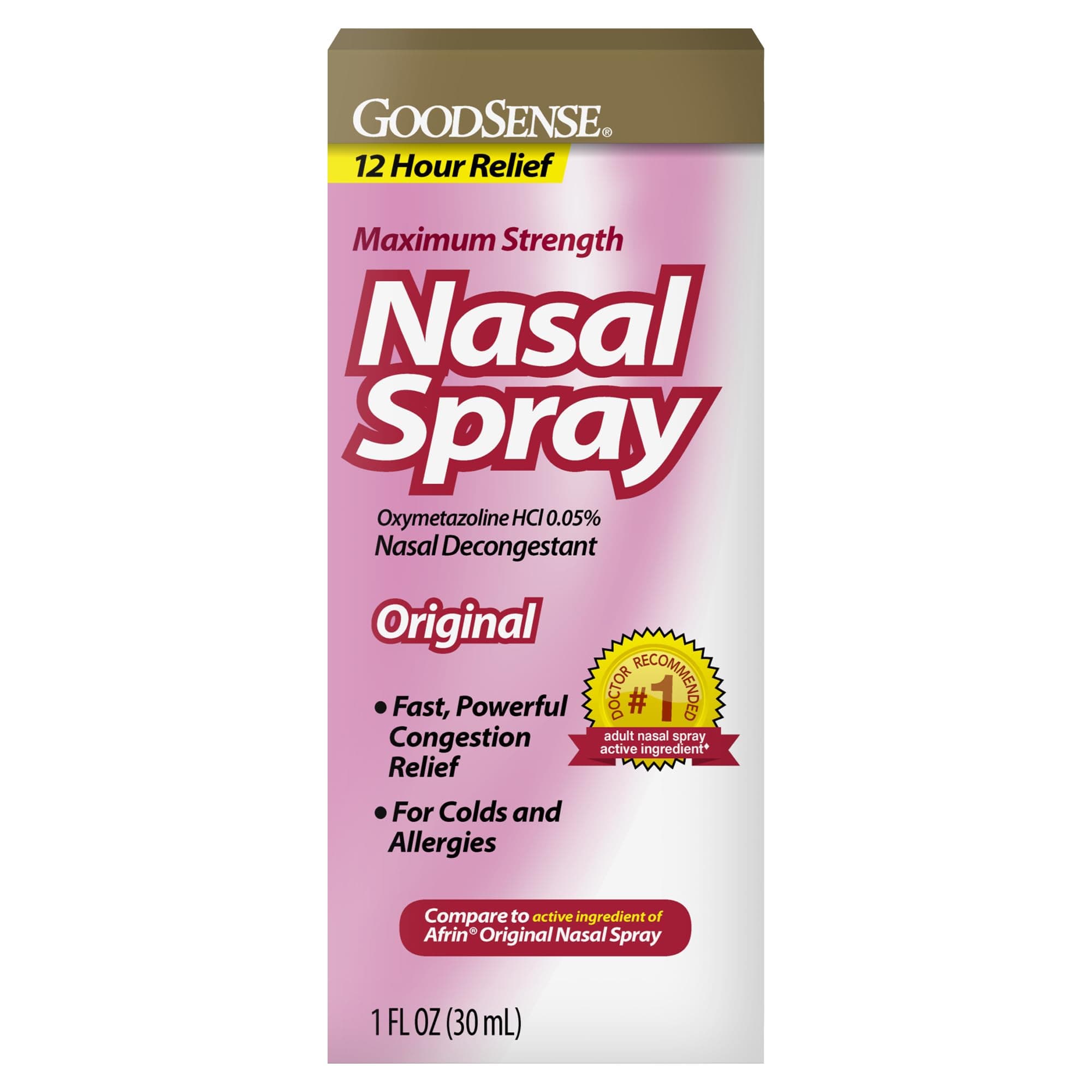 GoodSense Maximum Strength Nasal Spray, Fast Powerful Congestion Relief For Colds and Allergies, 1 Fluid Ounce
