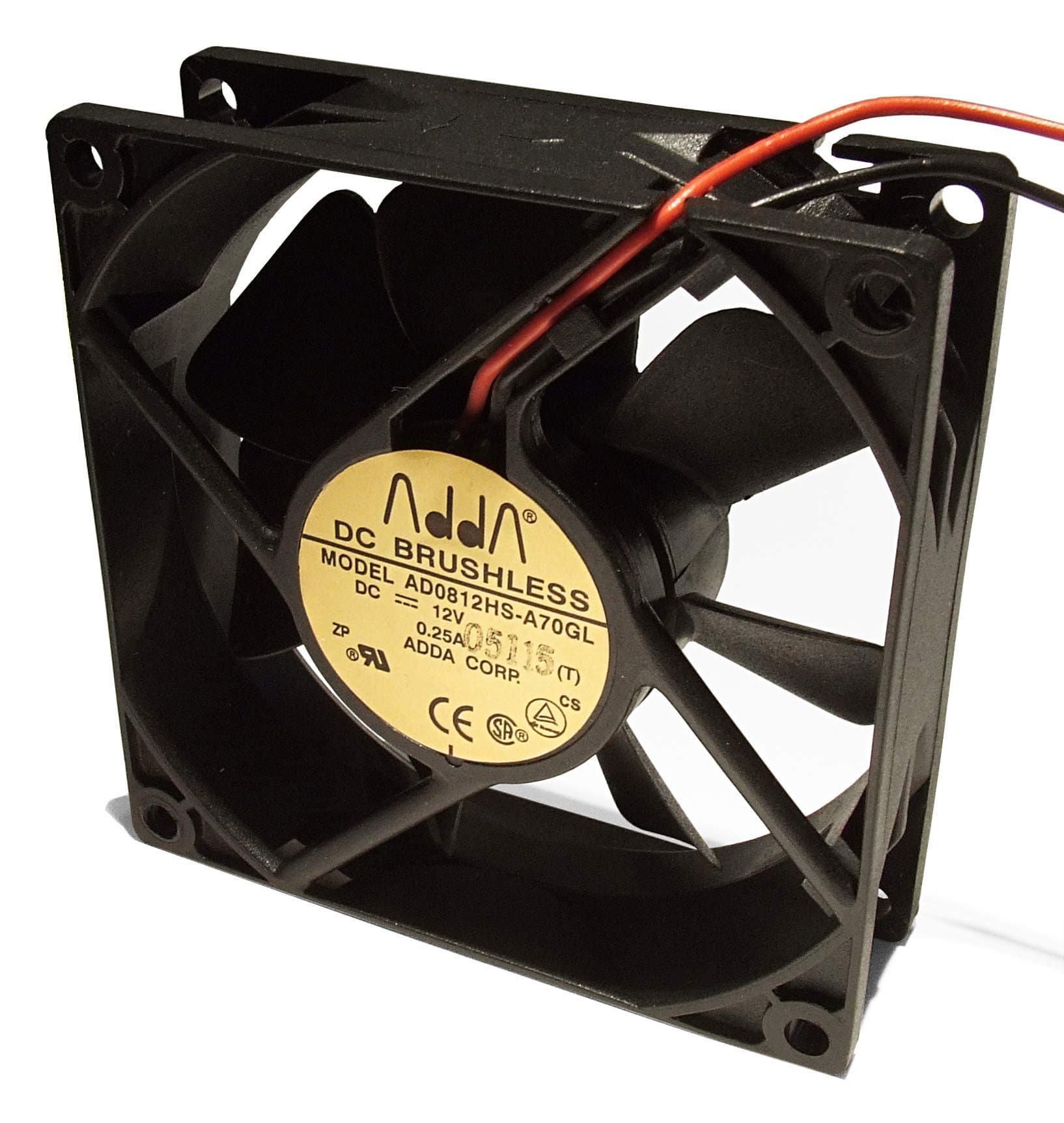 ADDA 80mm x 80mm x 25mm 12V DC High Speed Fan, 3000 RPM, 38.6 CFM, Low Noise, 34.4 dBA, 3W, 2 Lead Wires, Compatible with Desktop, Graphic Cards