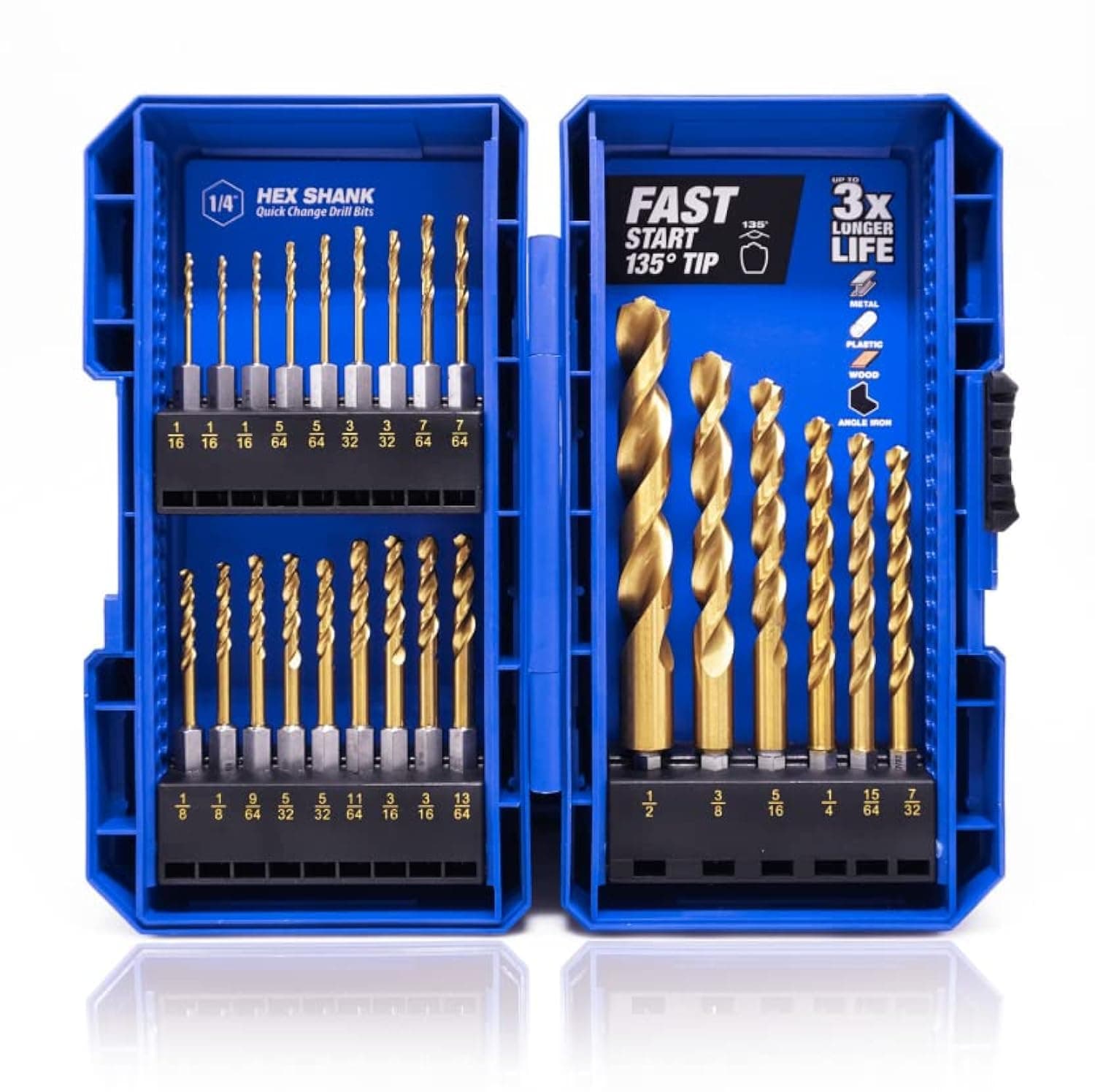JEFE HEX 24 Pieces Hex Shank Drill Bit Set for Impact Driver, HSS Twist Titanium Drill Bits for Metal, Hex Drive Quick Change Drill Bits Set