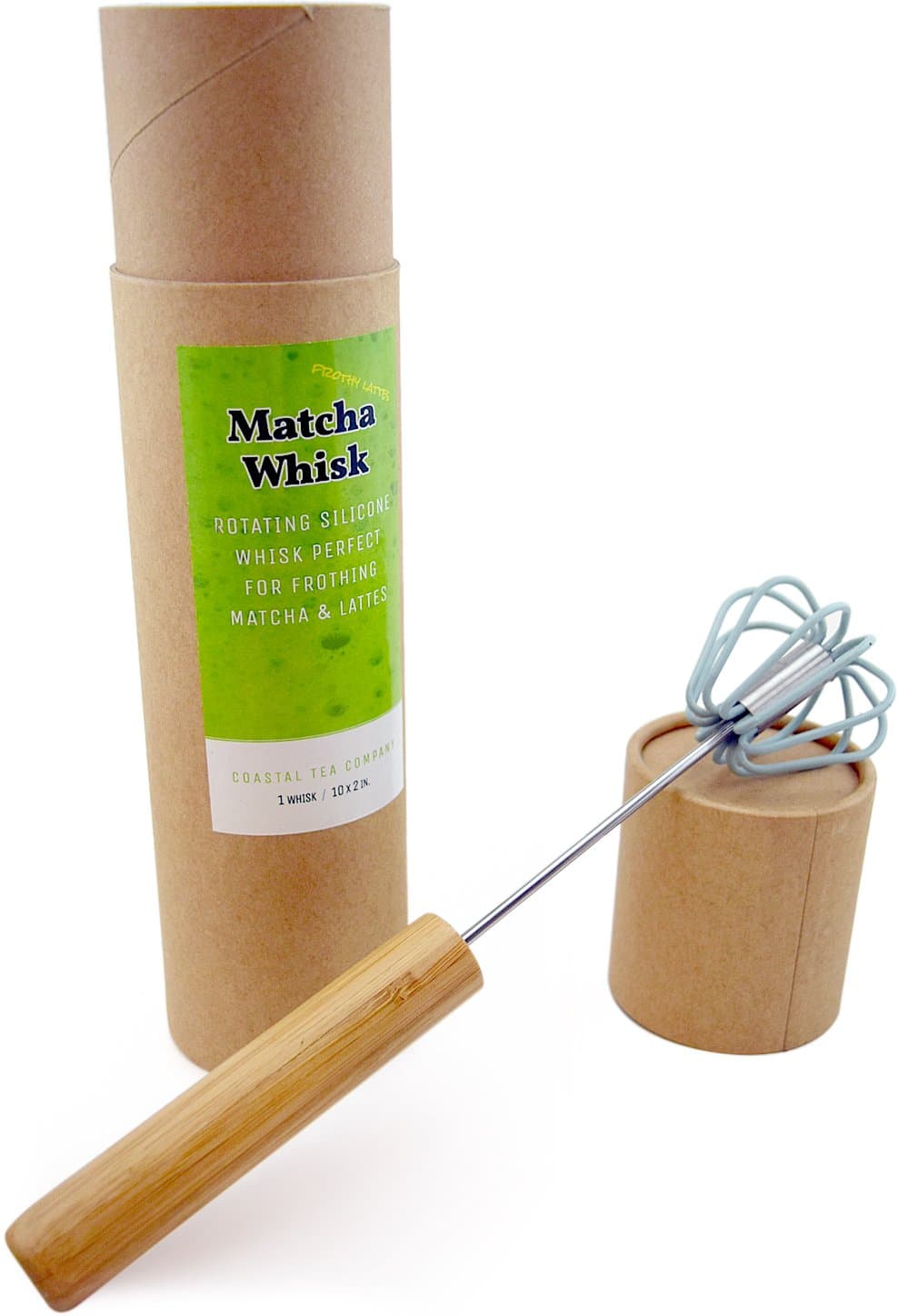 Coastal Tea Company Matcha Whisk & Modern Chasen For Tea & Powder, Bamboo Whisk, Push Handle, Rotating Mixer (Not Dishwasher Safe) by Coastal Tea Company