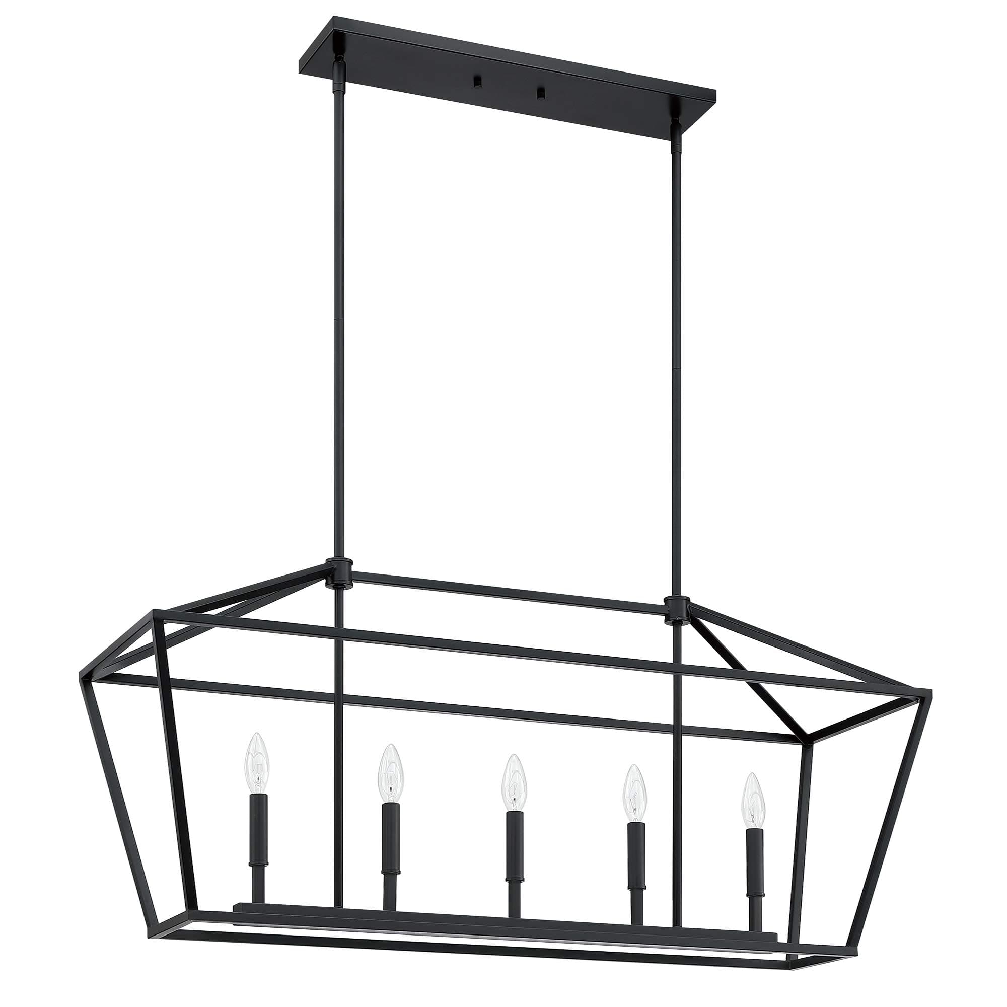 MOTINI 5-Light Kitchen Island Lantern Pendant Linear Chandelier Black Rod Hanging Light 40"x 12"x18.5"