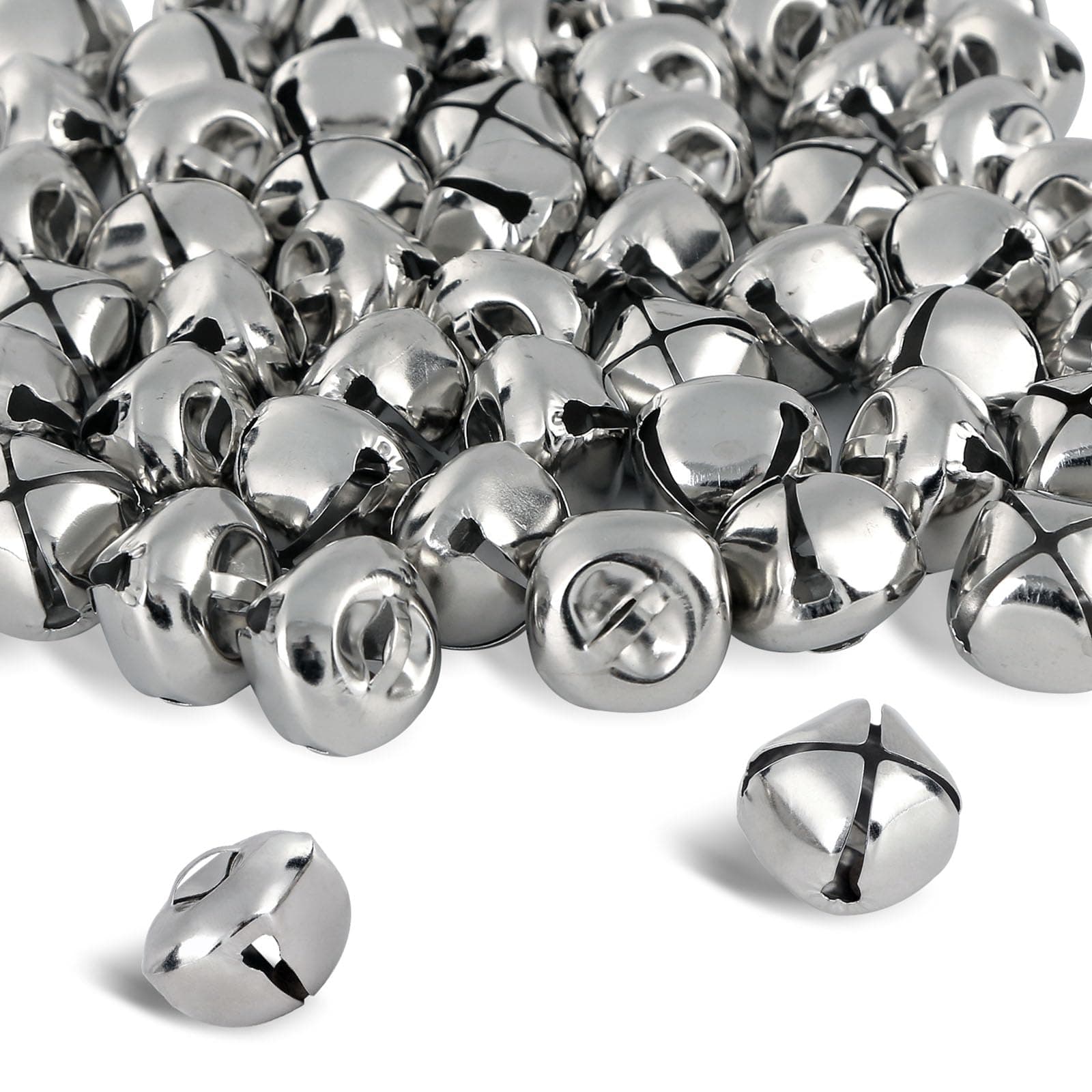 BigOtters 50 Pcs Jingle Bells for Crafting, 1 Inch Craft Bells Bulk for DIY, Home Christmas Decoration, Silver