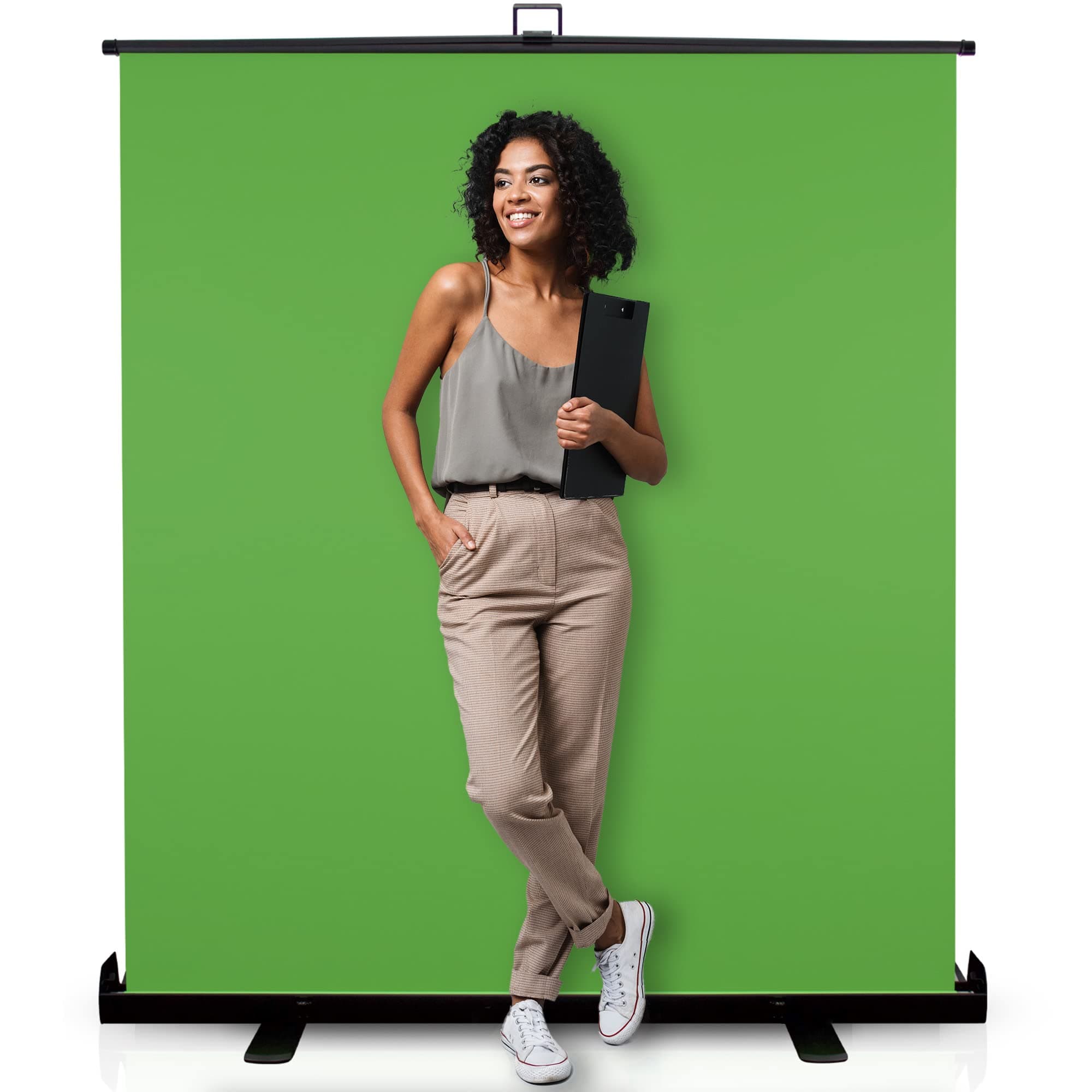 【Wider Style】 KHOMO Gear Green Screen 84 x 84 inch – Extra Large Pull Down Backdrop – Portable Collapsible Roll Down Projector Screen – Green Screen for Video, Streaming, and Photography