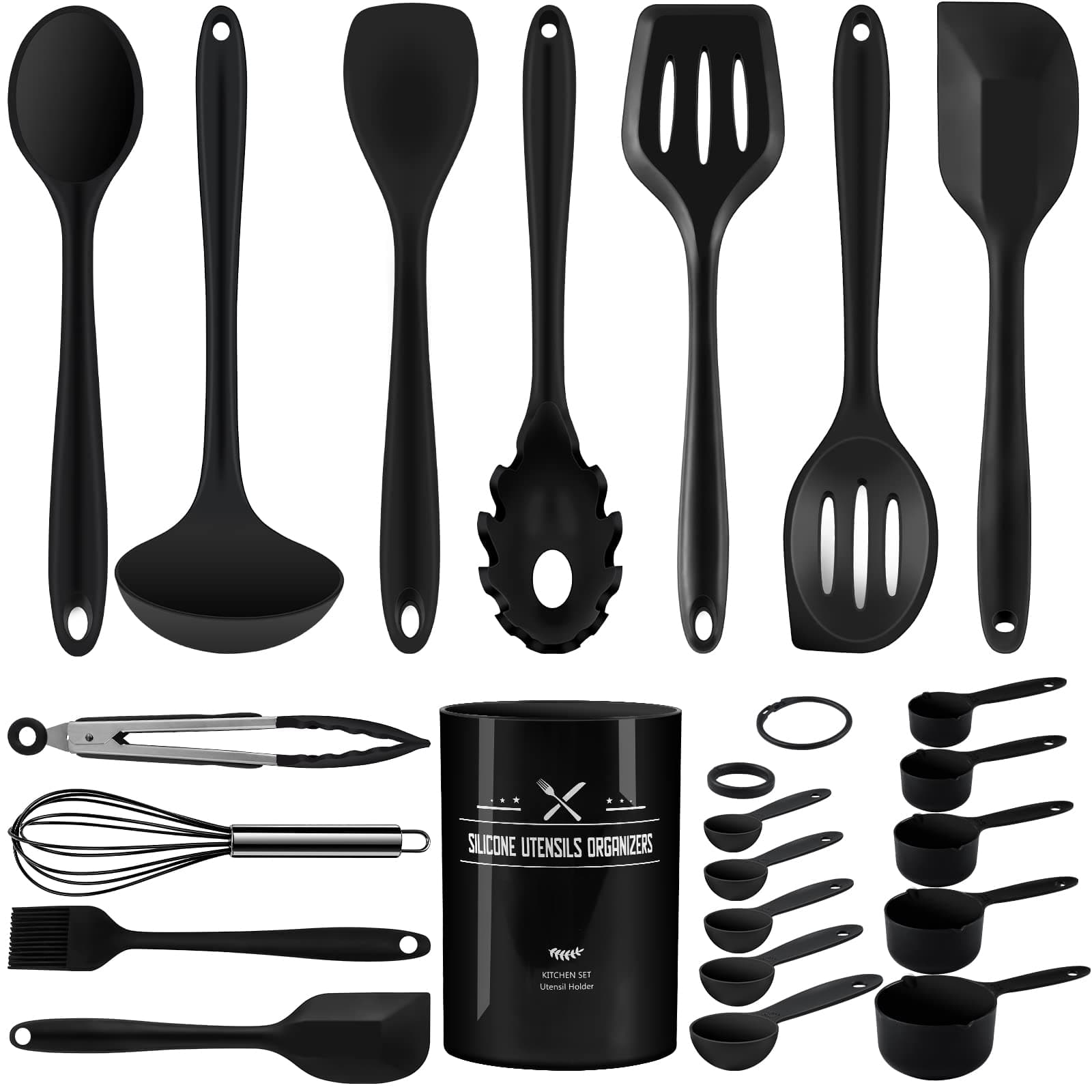 Wildone Kitchen Utensils Set, Silicone Kitchen Utensils, 22 pcs Non-Stick Silicone Cooking Kitchen Utensils Spatula Set with Holder, Cooking Spatula Turner Heat Resistant Tools,Dishwasher Safe