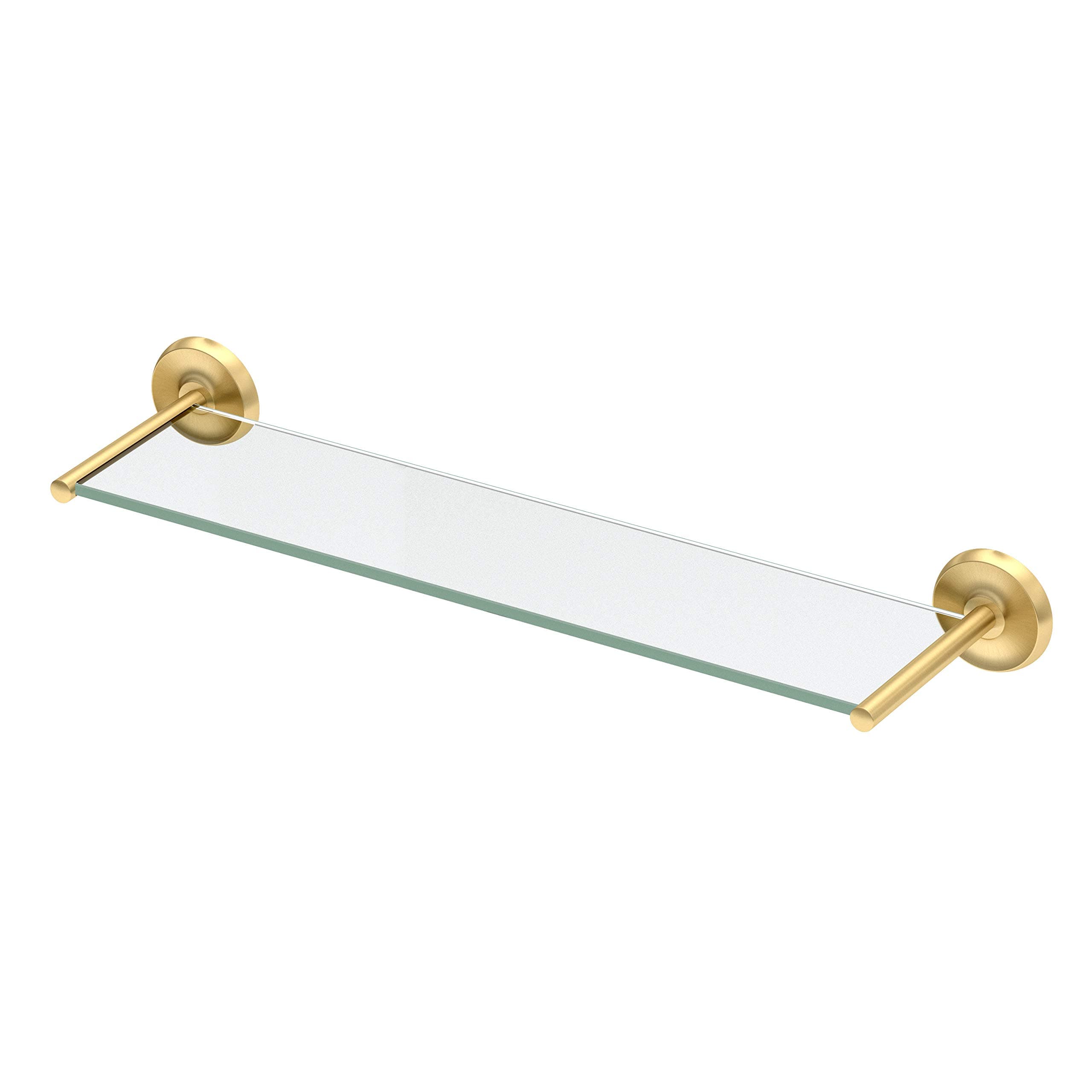 Gatco 5057 Designer II Bathroom Glass Shelf, Floating Rectangle Tempered Glass, Brushed Brass, Wall Mounted Shower Storage Shelf, 22.5 x 5.85 Inch