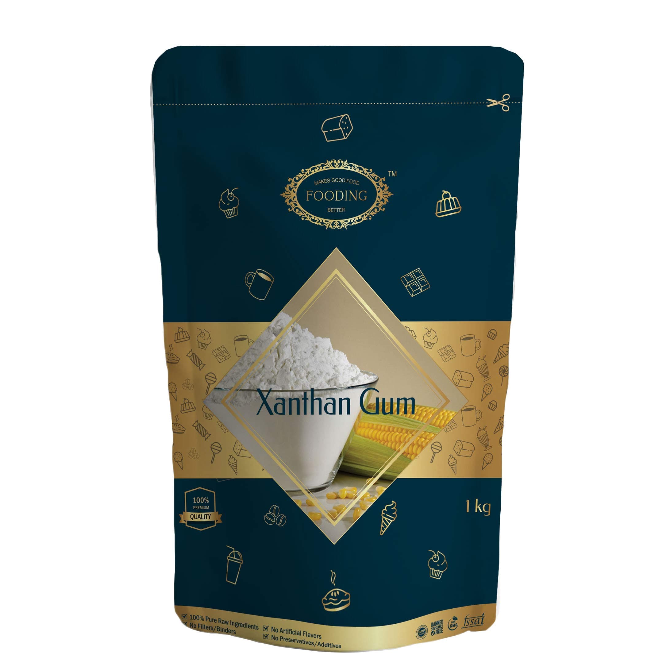 Fooding Xanthan Gum Powder for Baking 1KG, Essential in Gluten-Free Baking, Use in Gravies, Sauces, Salad, Vegan Thickener- Food Grade Quality (thickening, binding agent, gluten free, 100% Pure)