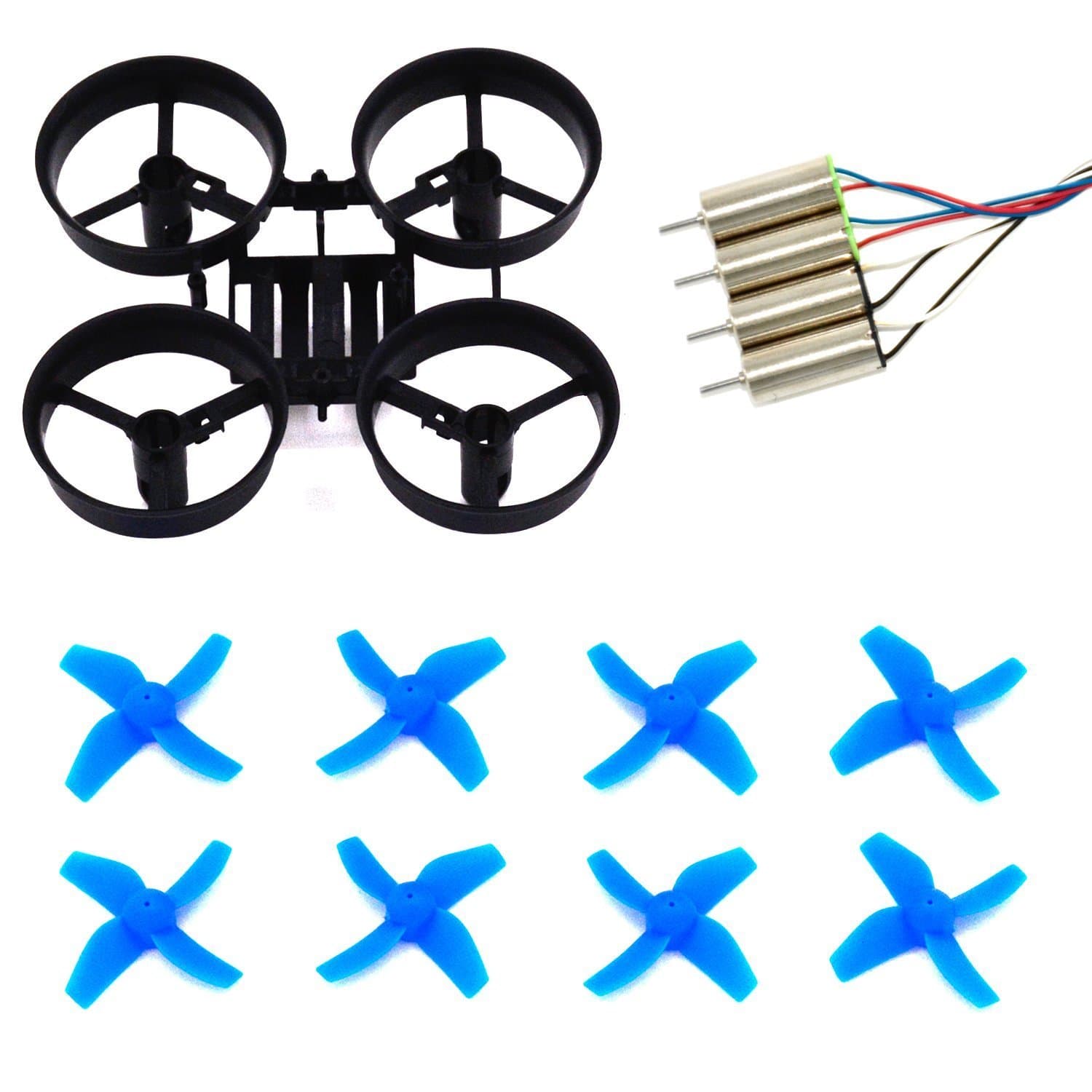 LHI RC Quadcopter Frame and 8pcs Propellers Blue with CL-0615 Blade Nano QX / Blade Fast Upgraded Motors for Eachine E010 Blade Inductrix Tiny Whoop