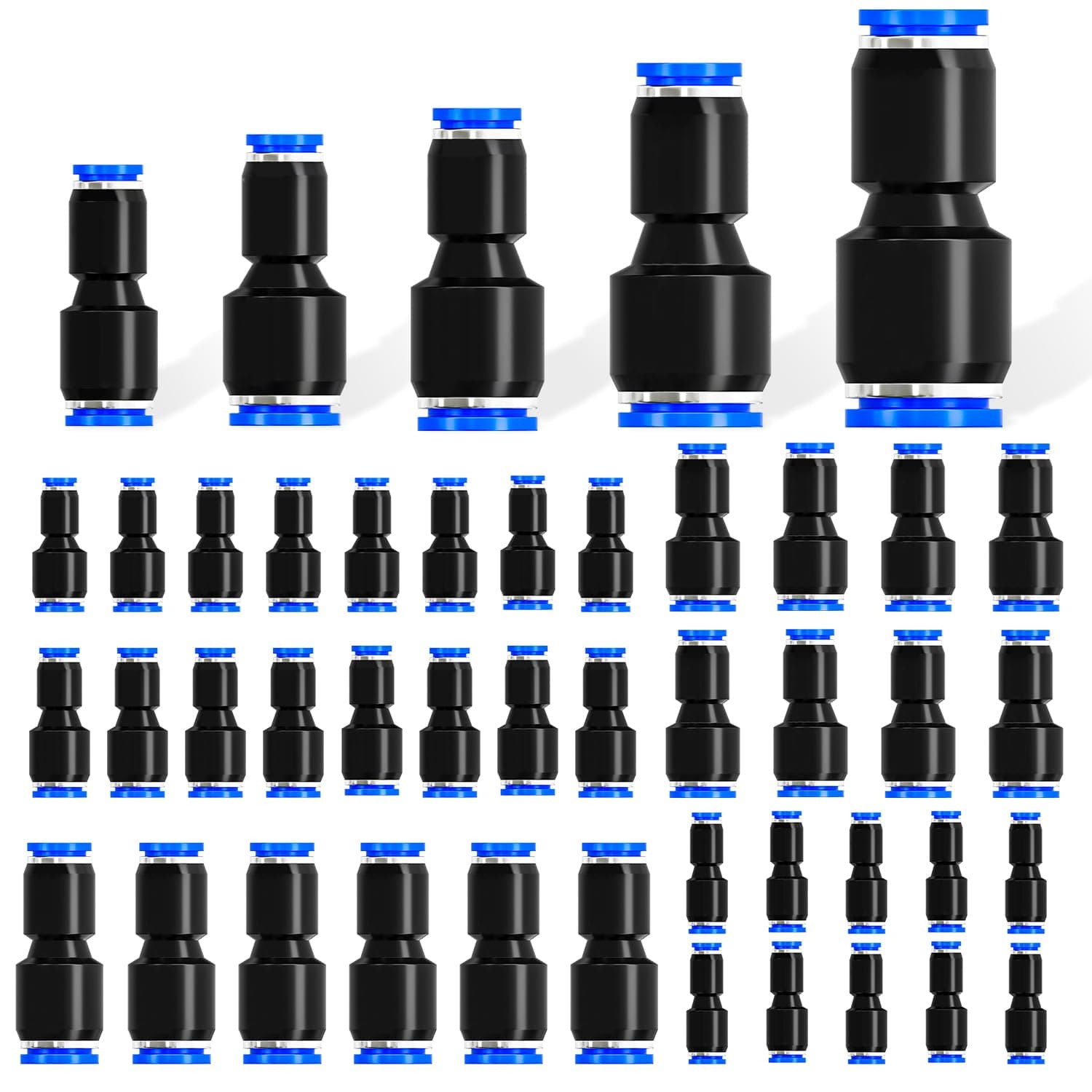 mxuteuk Quick Connect Air Hose Fittings,5 Size Push to Connect Fittings,(1/4"×3/8"OD,1/4"×5/16"OD,1/4"×1/8"OD,1/4"×1/2"OD,3/8"×1/2"OD) Air Line Fittings Straight reducer Union/Coupler(40PCS)