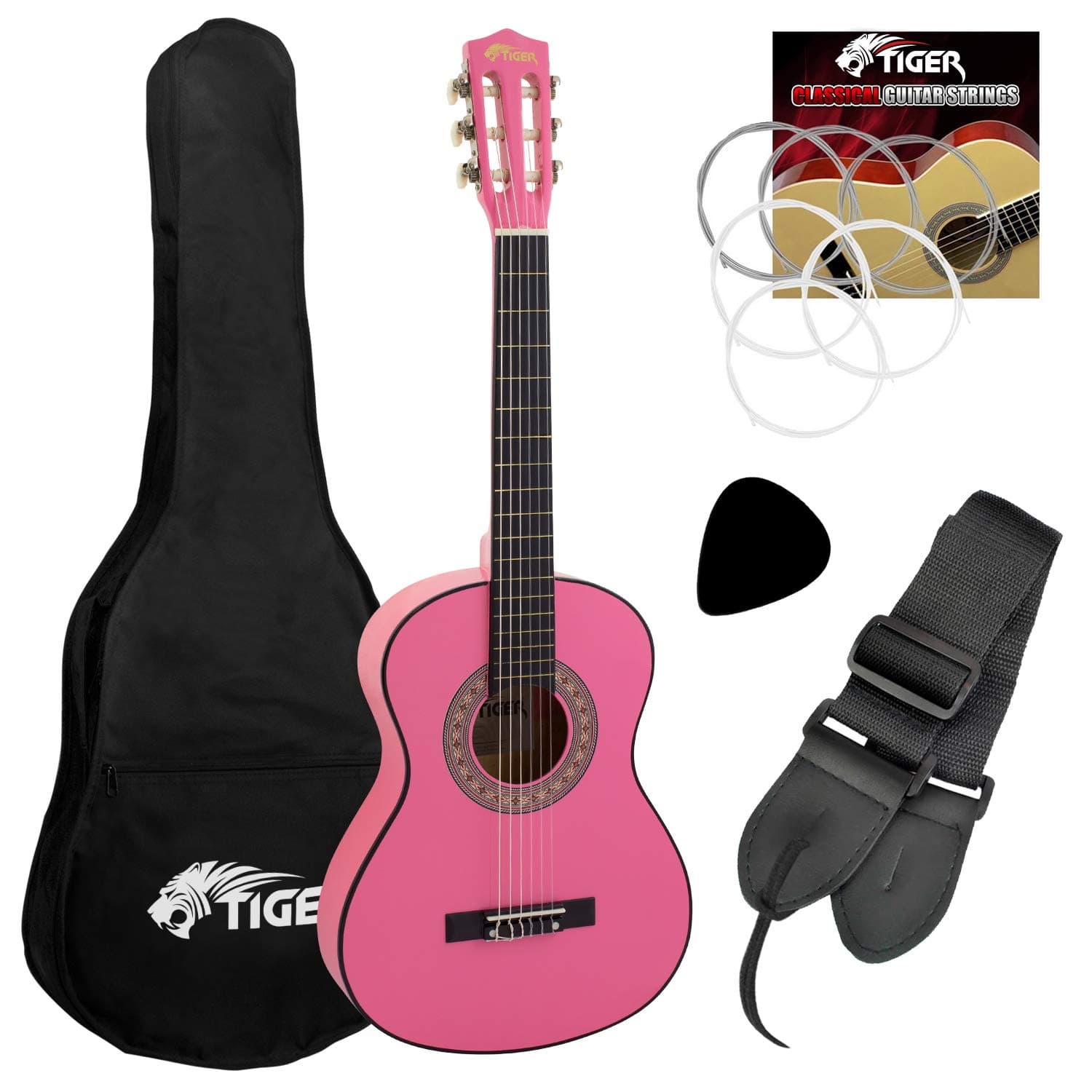– TIGER CLG5-PK 1/4 Size Classical Guitar Pack - Pink - Now with 6 Months Free Lessons Included