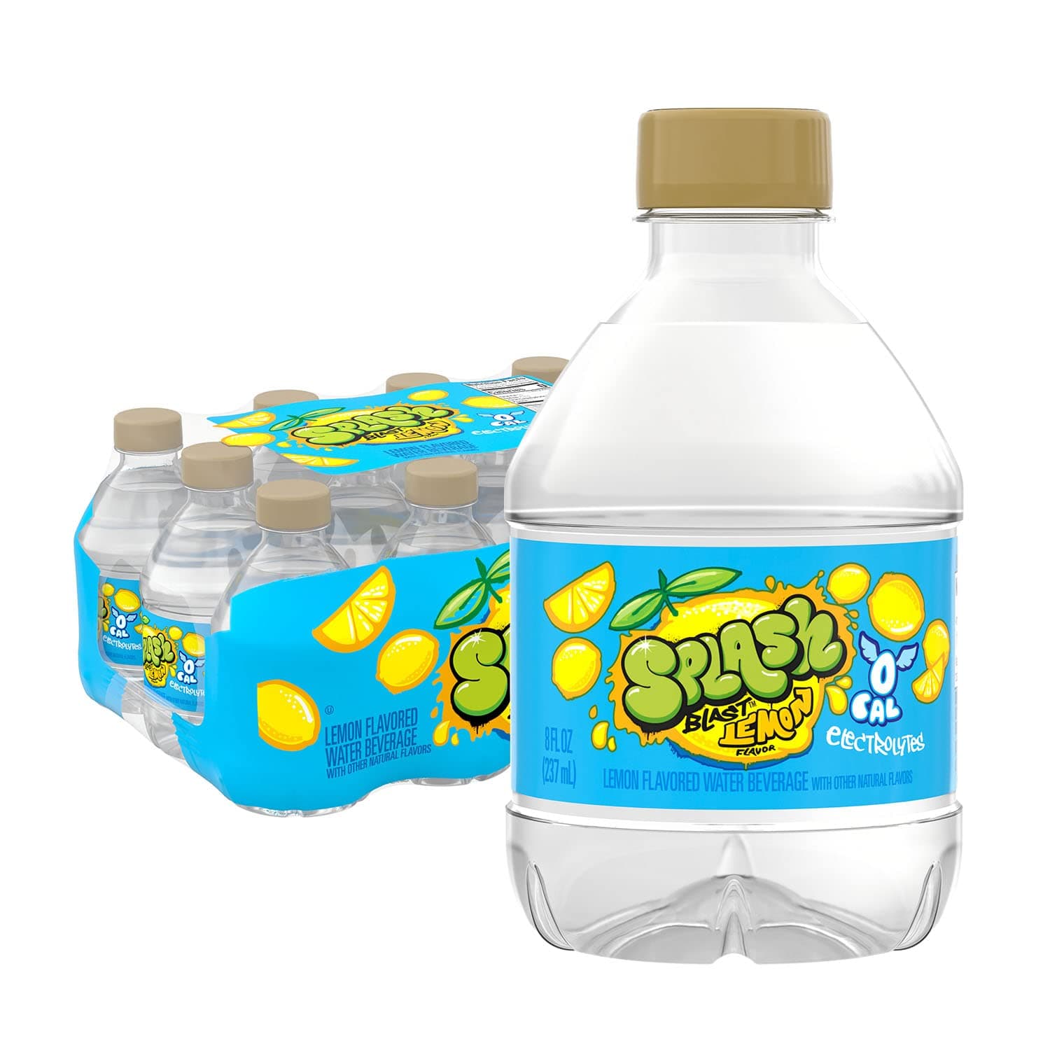 Splash Blast, Flavored Water Beverage, Lemon Flavor, 8 Fl Oz Plastic Bottles, 12 Pack