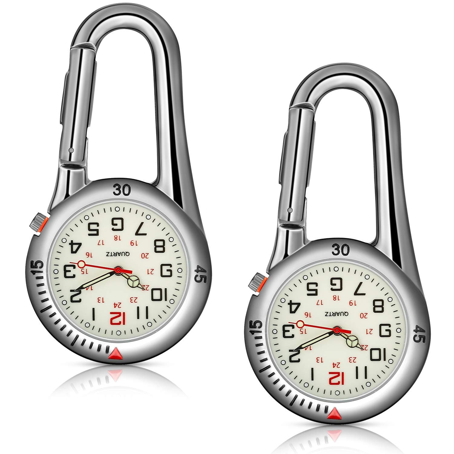 2 Pieces Clip on Quartz Watch Backpack Fob Belt Glow in The Dark Unisex Pocket Watch with White Dial for Doctors Nurses Outdoor Activities