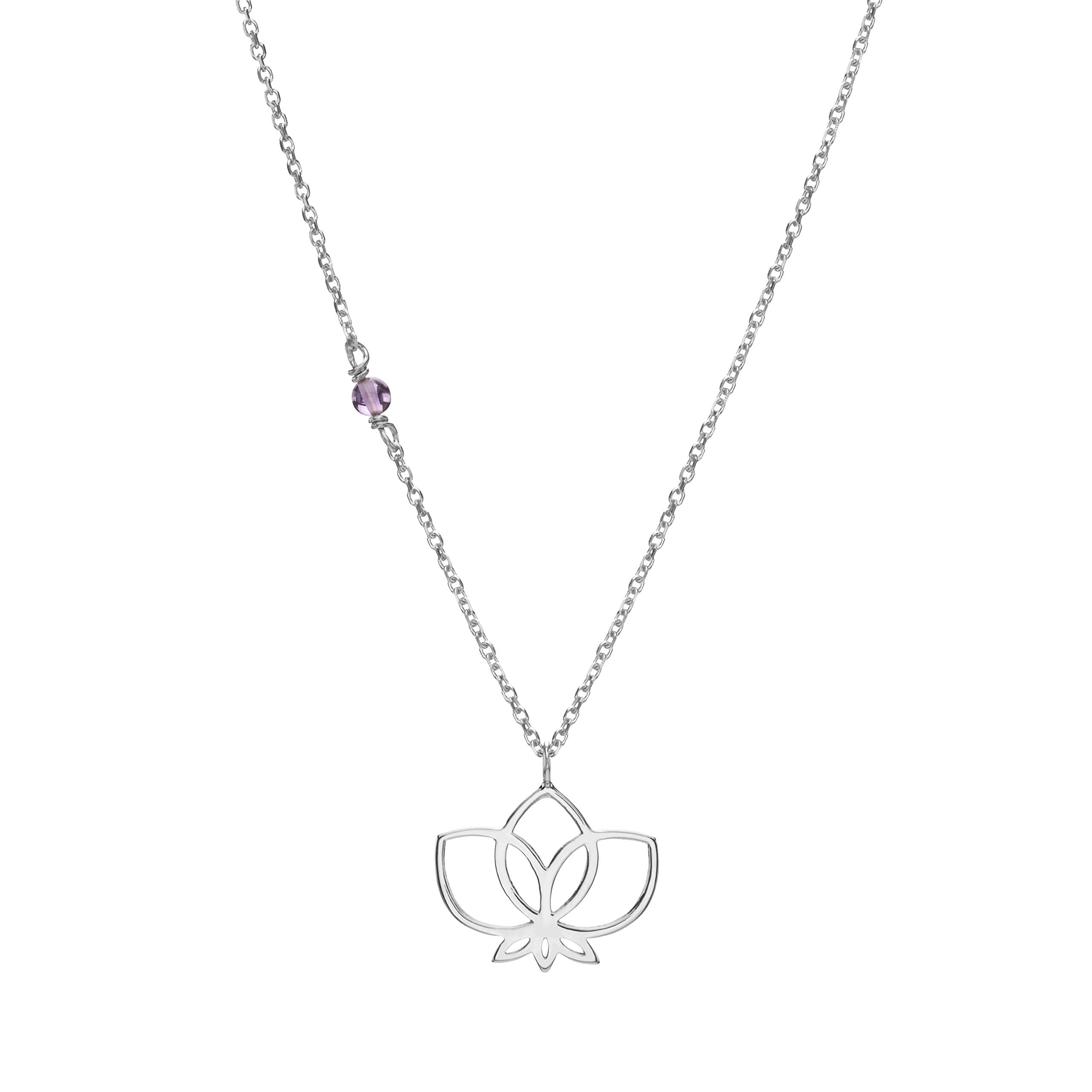 Delicate Lotus Pendant Necklace Handcrafted in 925 Sterling Silver with Round Amethyst Pendant Necklace from Wellbeing Collection by Nicofilimon the Jewelry Designer