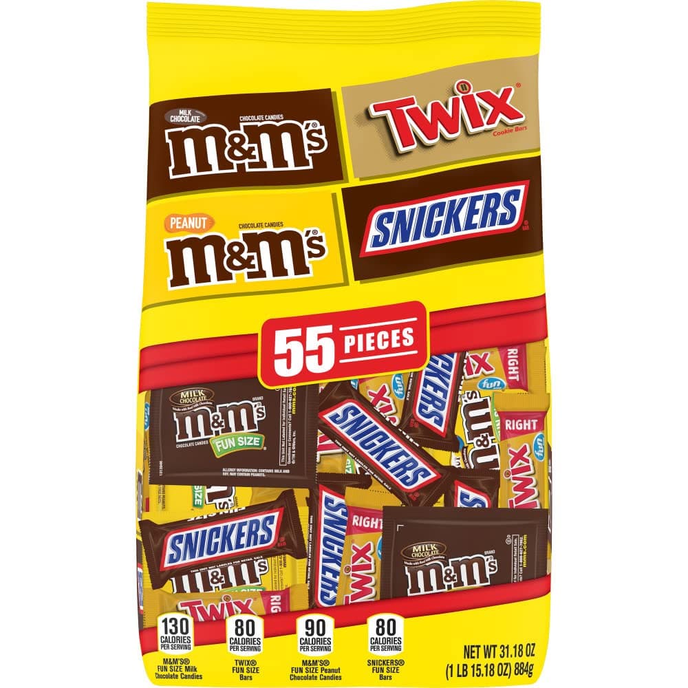 SNICKERS, M&M'S & TWIX Fun Size Chocolate Candy Variety Mix, 31.18-Ounce 55 Piece Bag