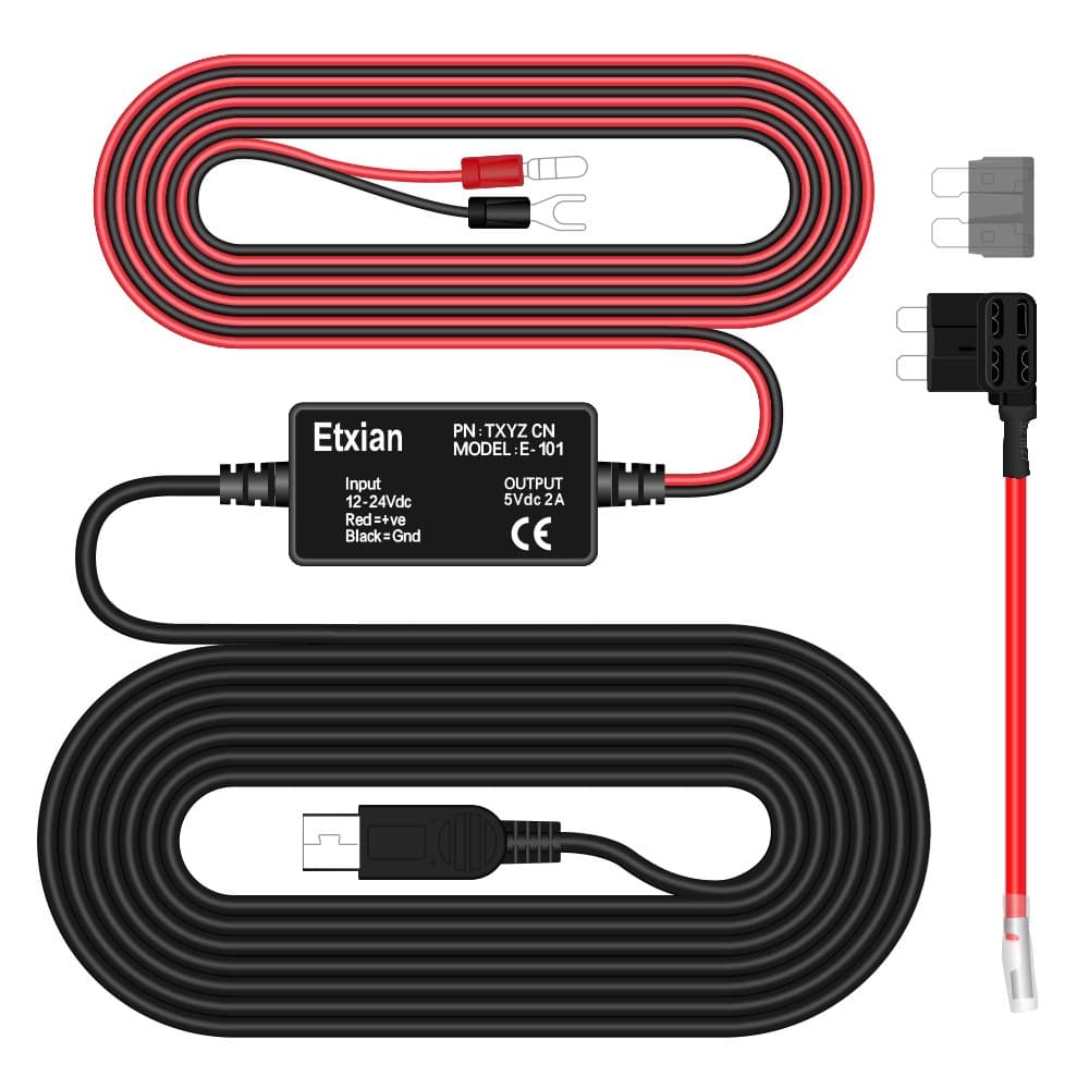 Car Camera Hardwire Kit 12V to 5V Mini USB & All Mini USB Dashboard Camera Power Supply Car Charger DVR Power Box