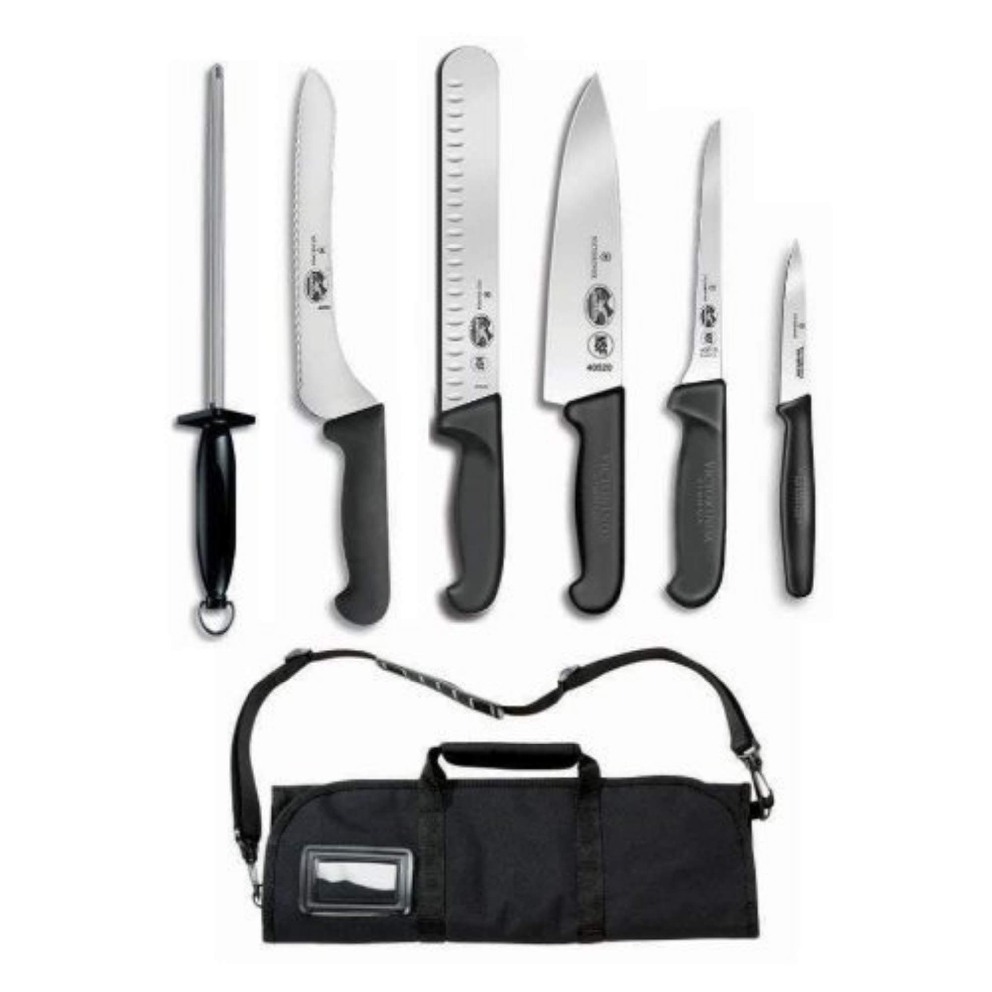 Forschner 7 Pc Fibrox Deluxe Culinary Knife Roll Set,Black
