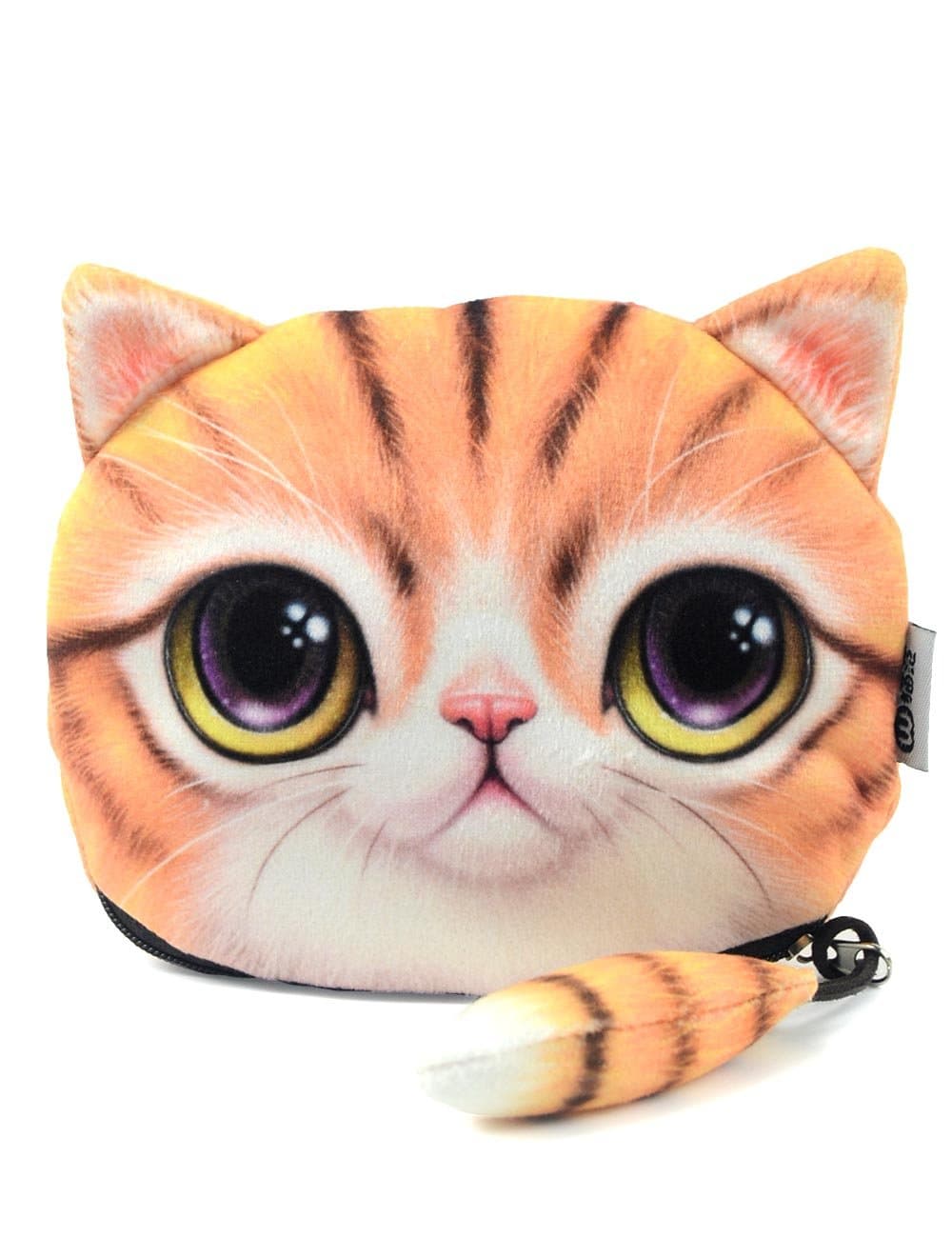 POPUCTCute Lifelike 3D Cat Face Bag Zipper Case Coin Money Purse (D)