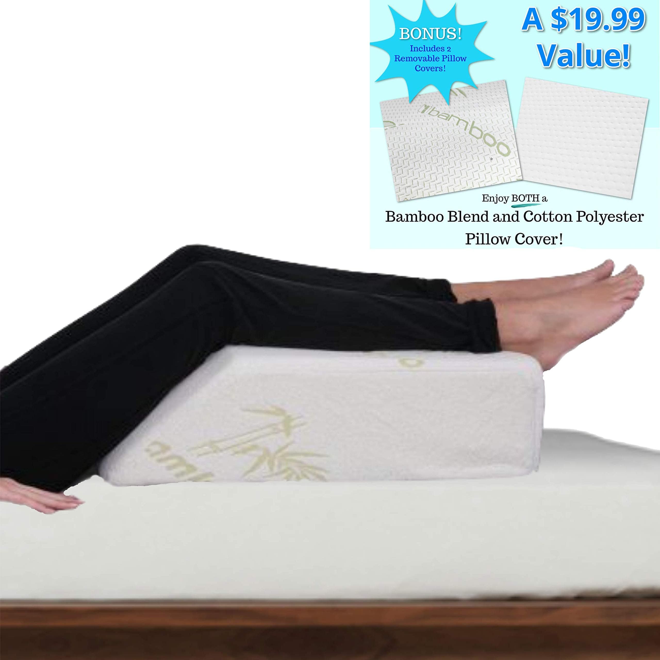 ORTHOPillow Leg Elevation Pillow w/FREE 2nd Pillow Case (19.99 Value!!) | Elevating Leg Rest / Leg Wedge Pillow with 2" Memory Foam | Sciatica, Back, Knee, Pain Relief, Foot Ankle Injury, Post Surgery