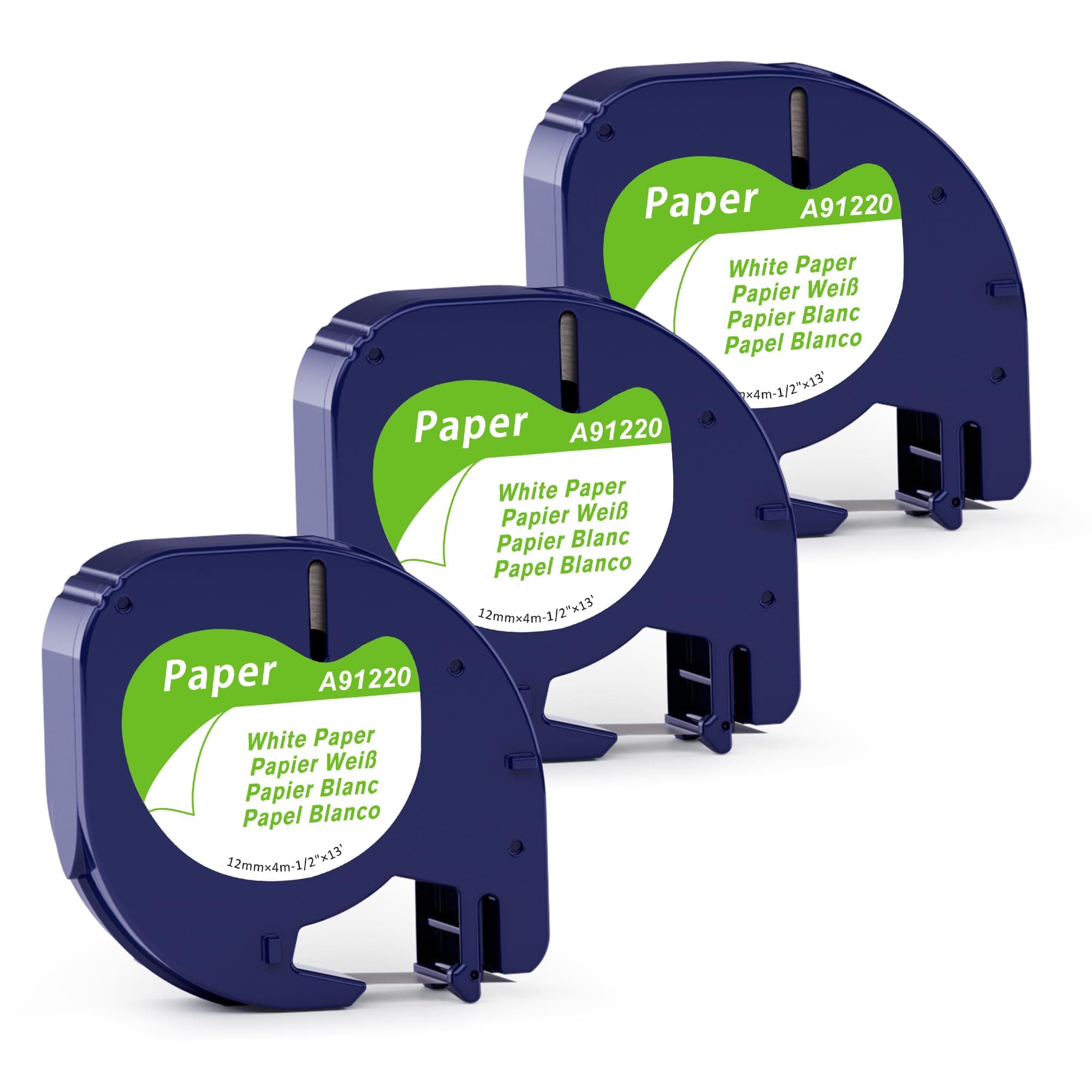 3X Compatible for Dymo Letratag Paper White Labels Tape 12mm x 4m 91200 S0721520, Compatible for Dymo Letratag LT-100H LT-100T LT-110T QX50 XR XM 2000 Plus 200B, Black on White