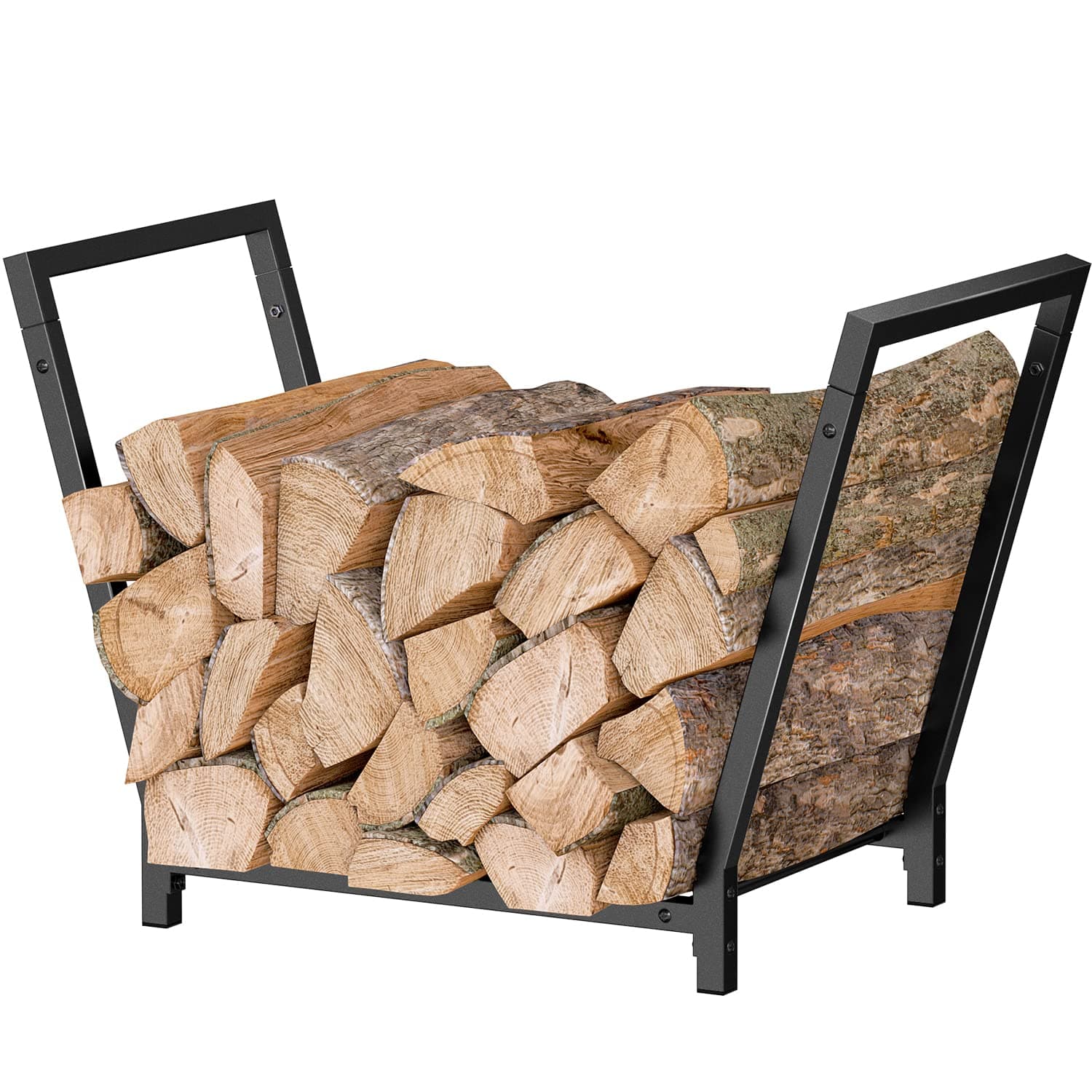 Mutool 25.6 Inch Metal Firewood Rack, Firewood Log Holder for fireplace, Fireplace Wood Storage Shelf indoor/Outdoor, Black